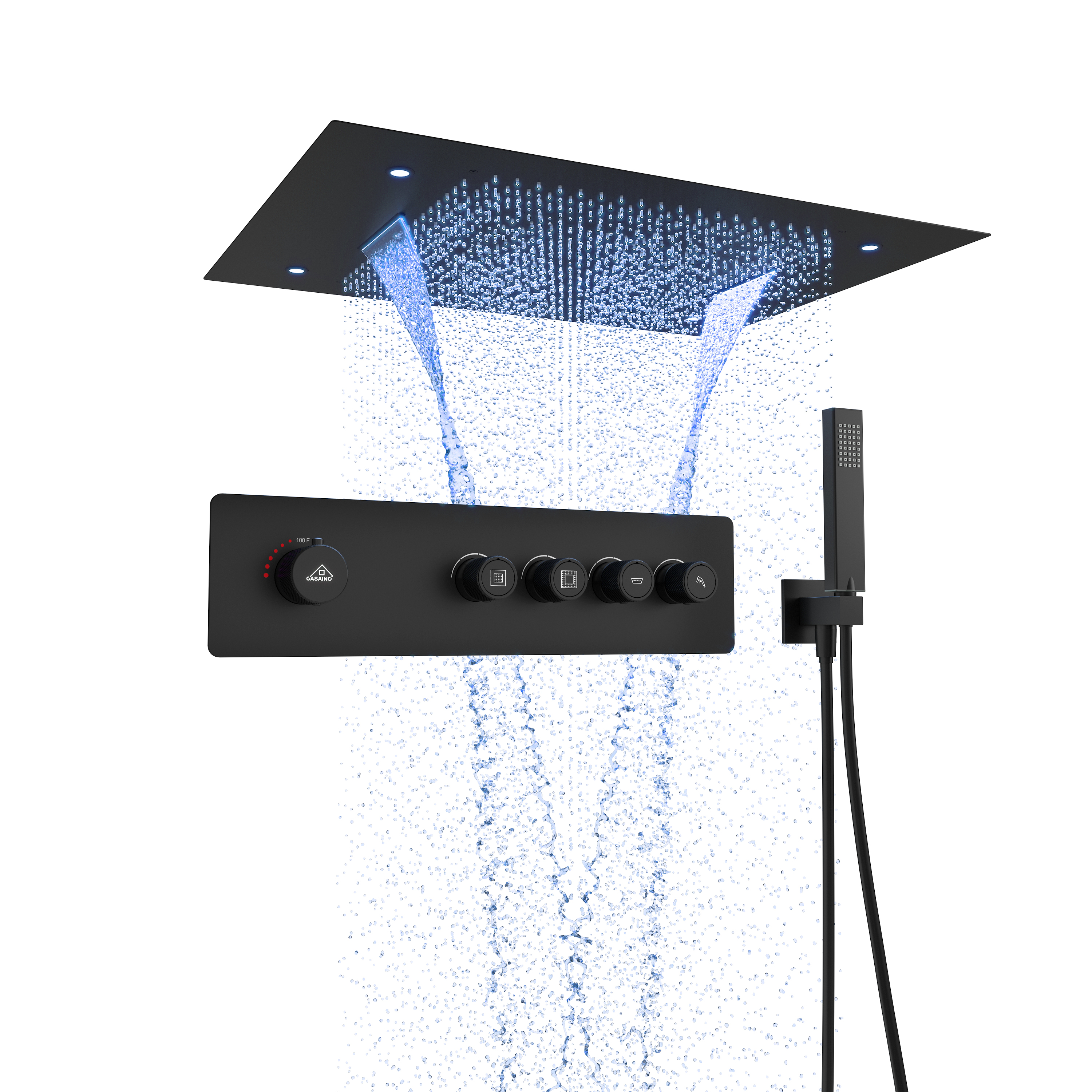 31.4" x 23.6" 4-Function Ceiling-Mounted Thermostatic Shower System with LED Lights