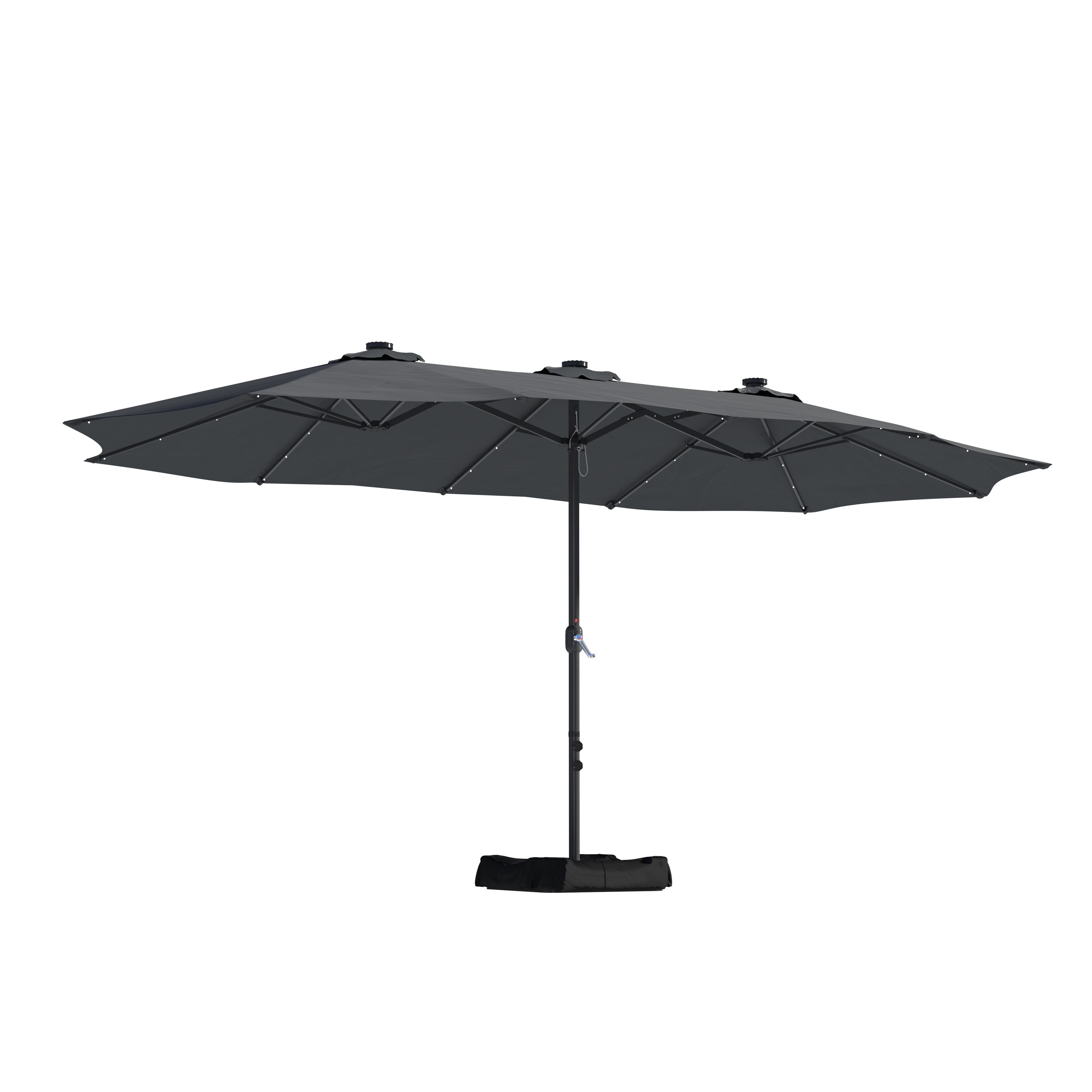 15ft Patio Steel Rectangular Double-Sided Market Umbrella With Base, Classic Design or Solar LED Lights Options,UV Sun Protection & Easy Crank for Deck Pool Patio.