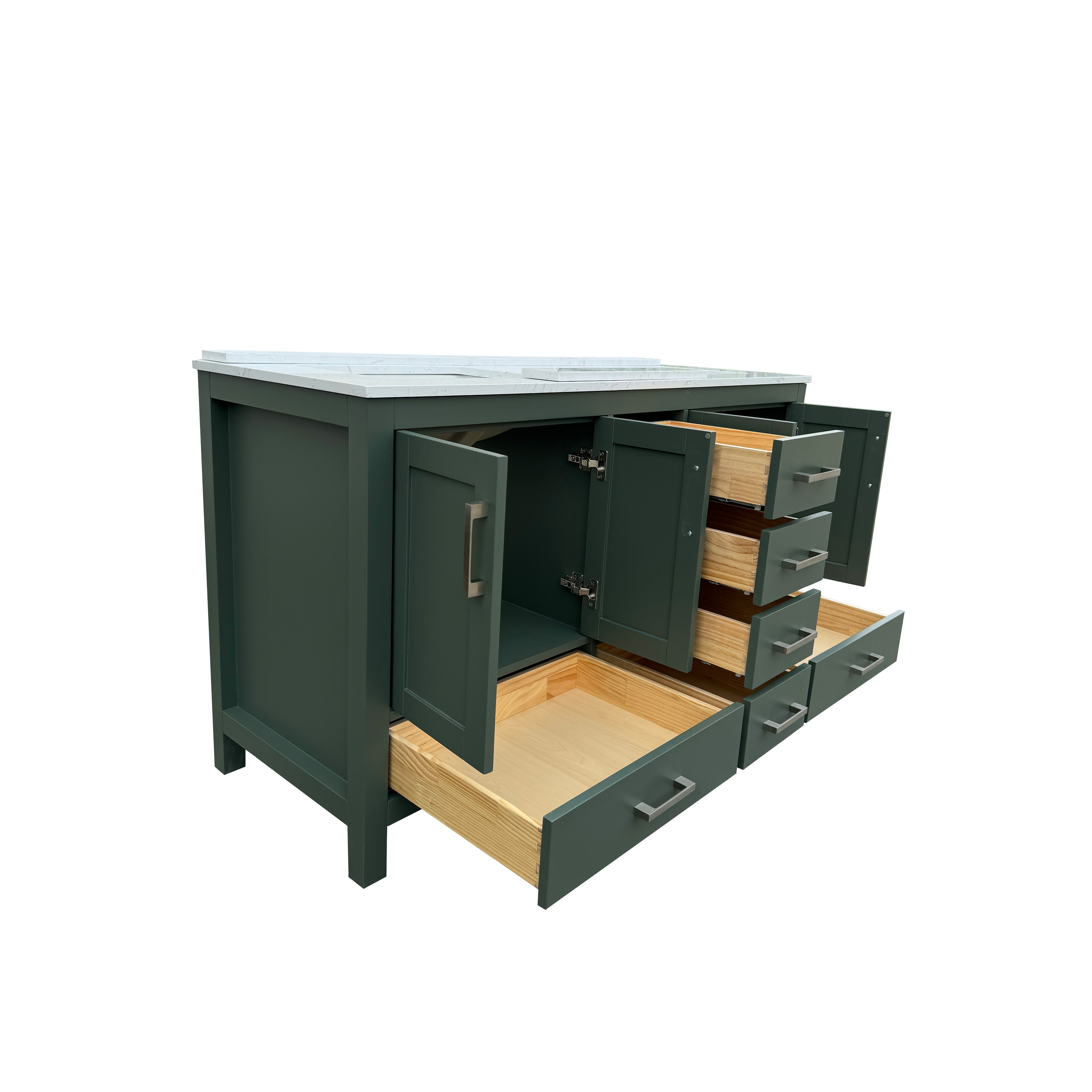 60" Deep Olive Green Double Sink Bathroom Vanity with Engineering Stone Top & 2 Basins