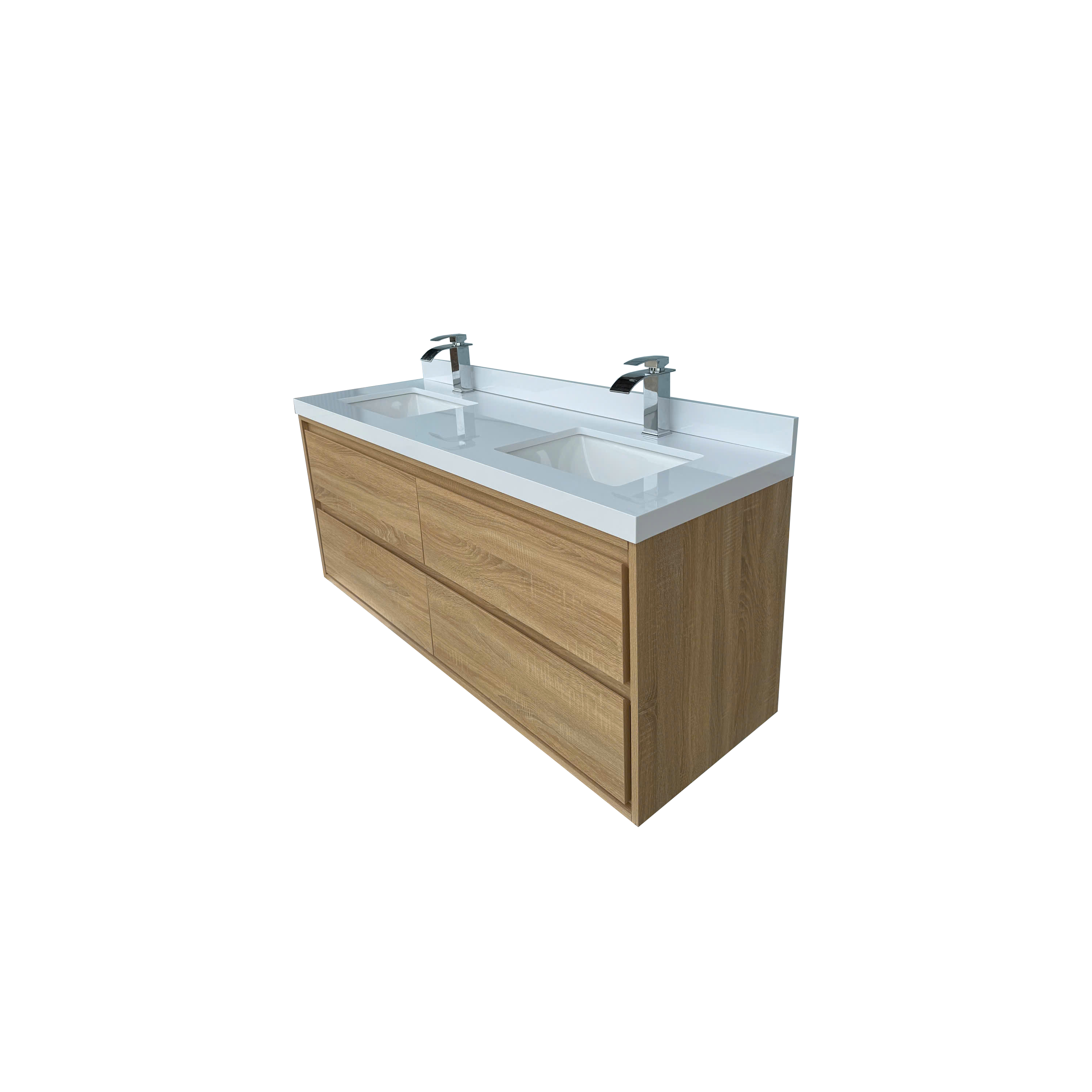 60" Wall-mount Double Sink Bathroom Vanity with Marble Top