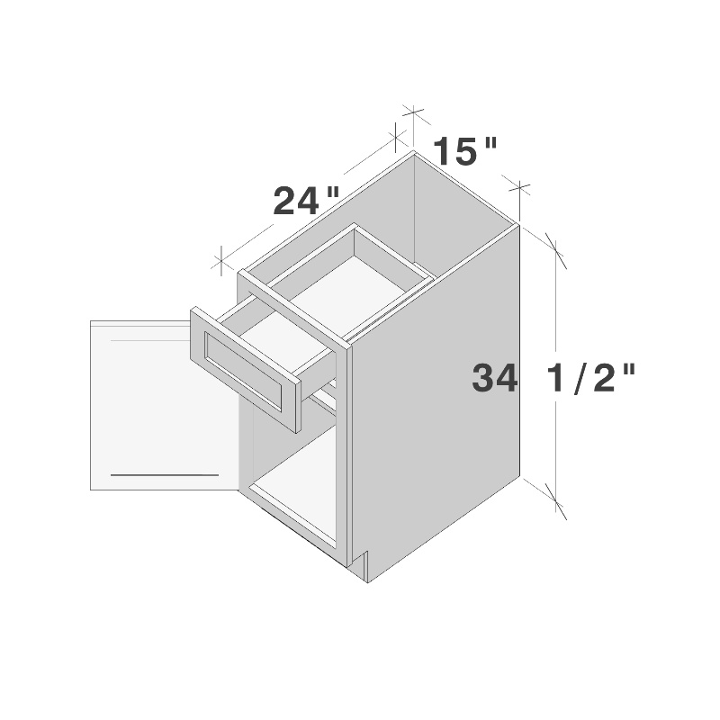 Dove Grey RTA 15"W x 24"D x 34.5"H Base Cabinet with 1 Drawer and 1 Door