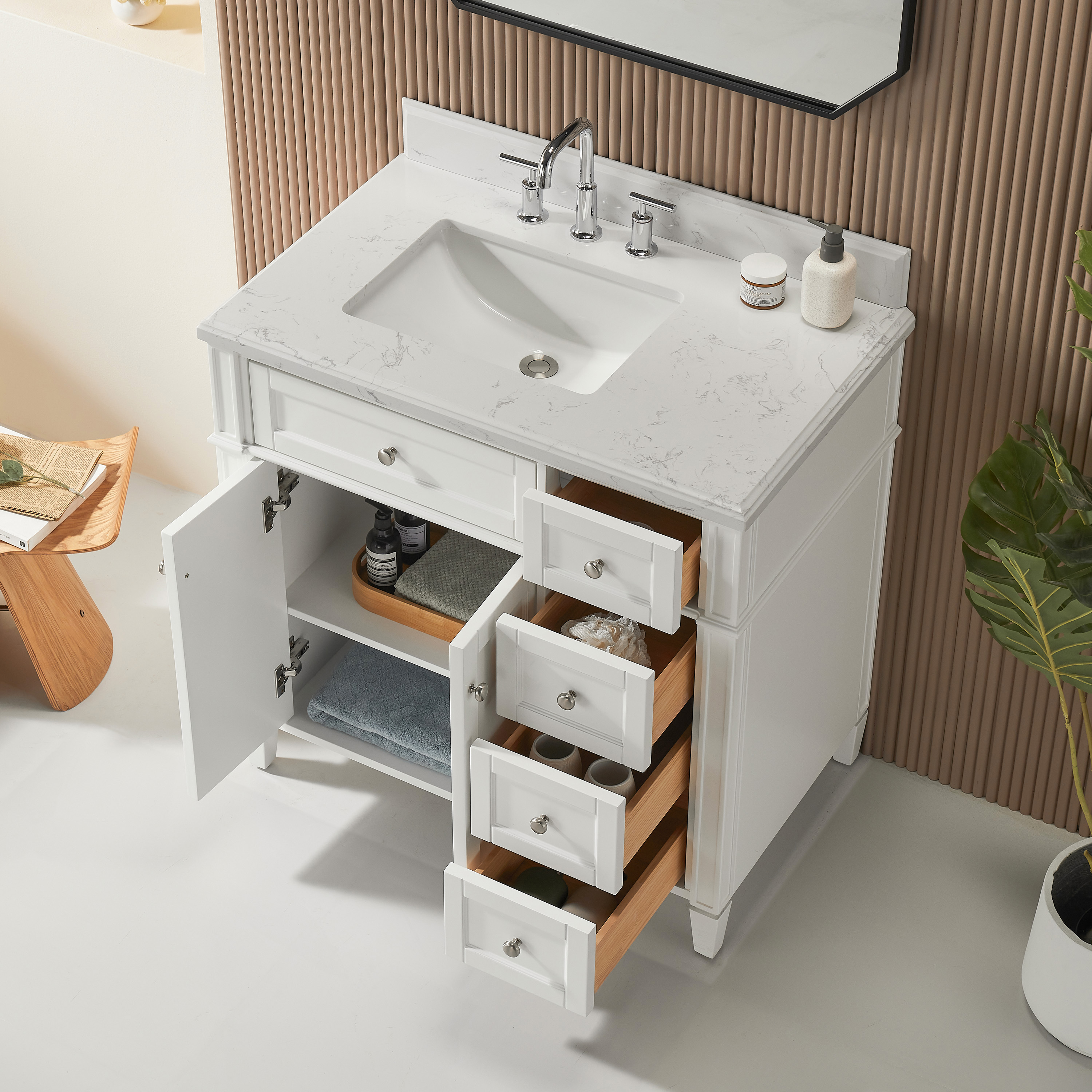 Fully Assembled 18"-60" Freestanding Bathroom Vanity with Integrated Top