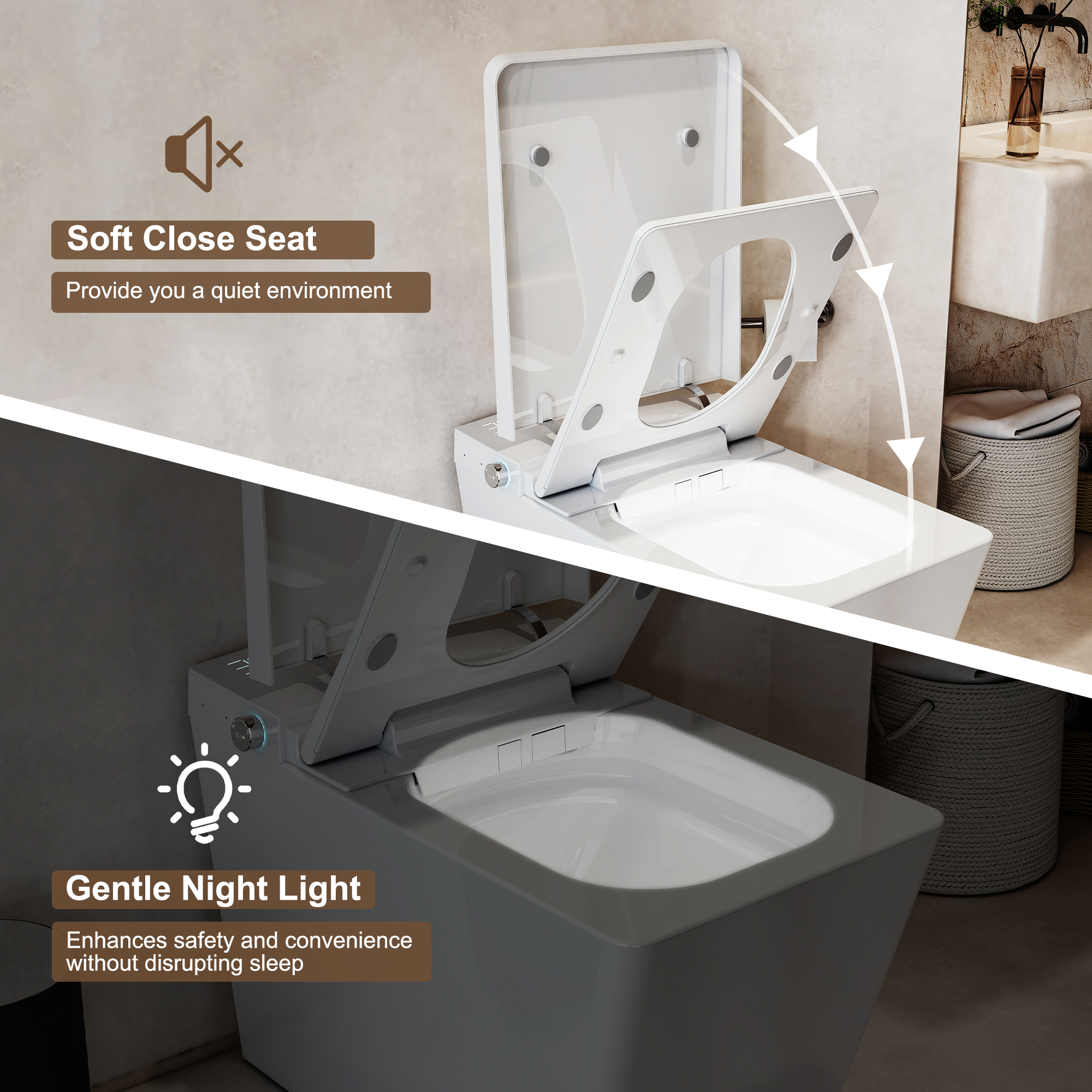 Black & White Smart Built-in Tank Bidet Toilet with Foot-Touch Lid Opening