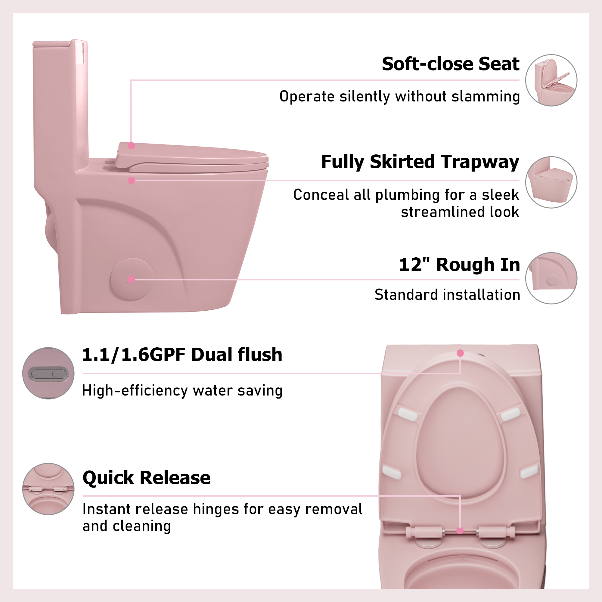 Dual-Flush 1.1/1.6 GPF Elongated One-Piece Toilet with Soft-Close Seat