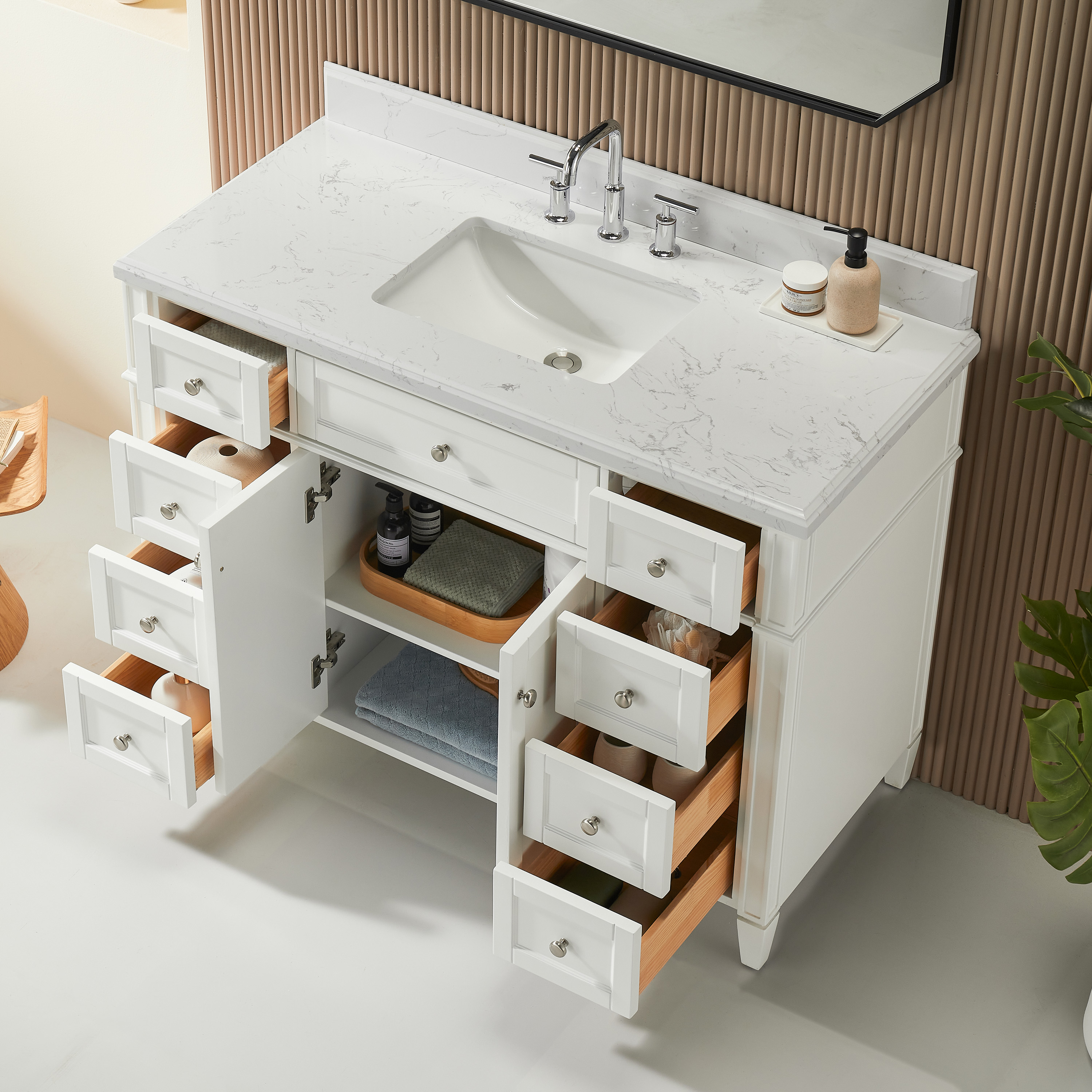 Fully Assembled 18"-60" Freestanding Bathroom Vanity with Integrated Top