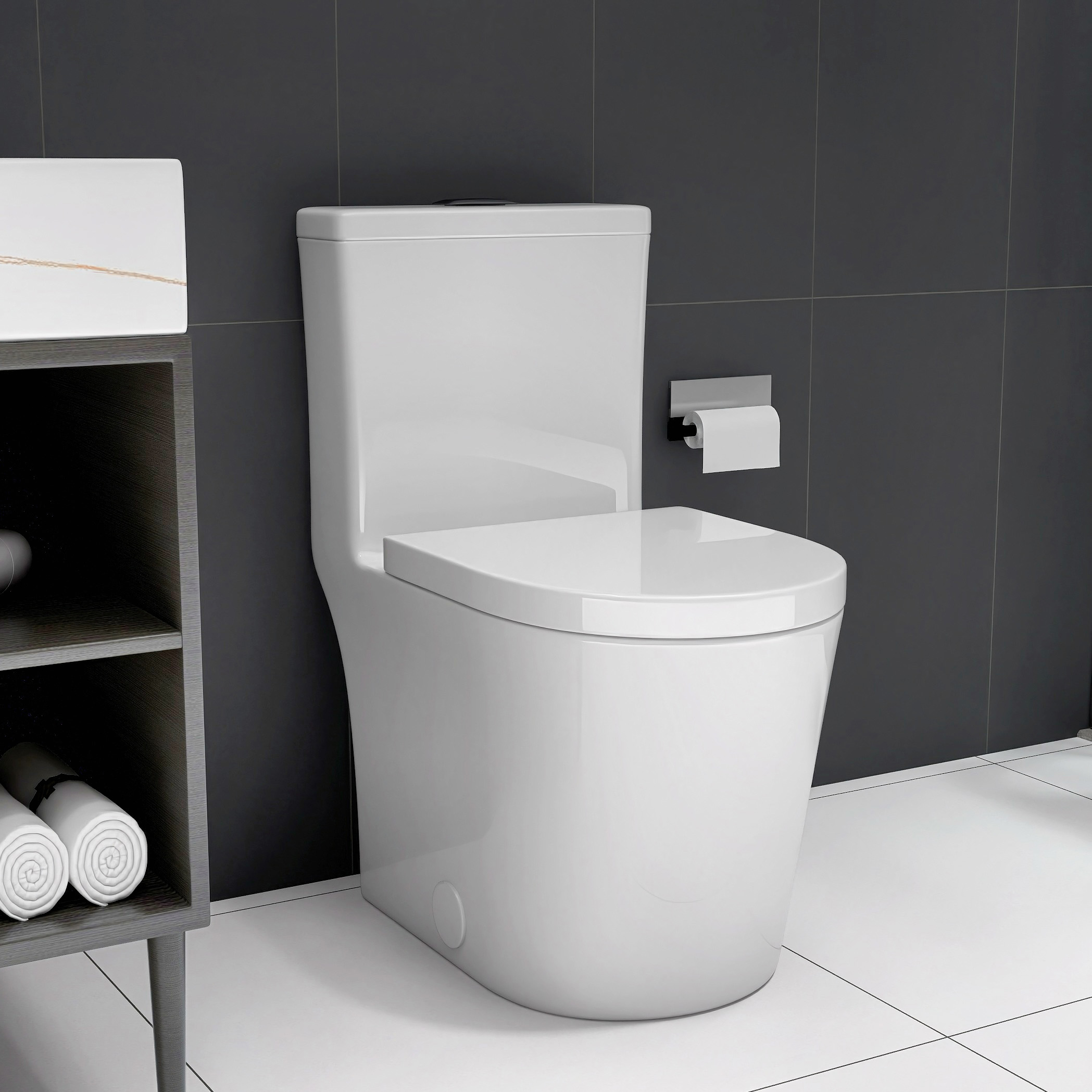 Compact One-Piece Toilet with Dual Flush & Quiet Soft Close Seat