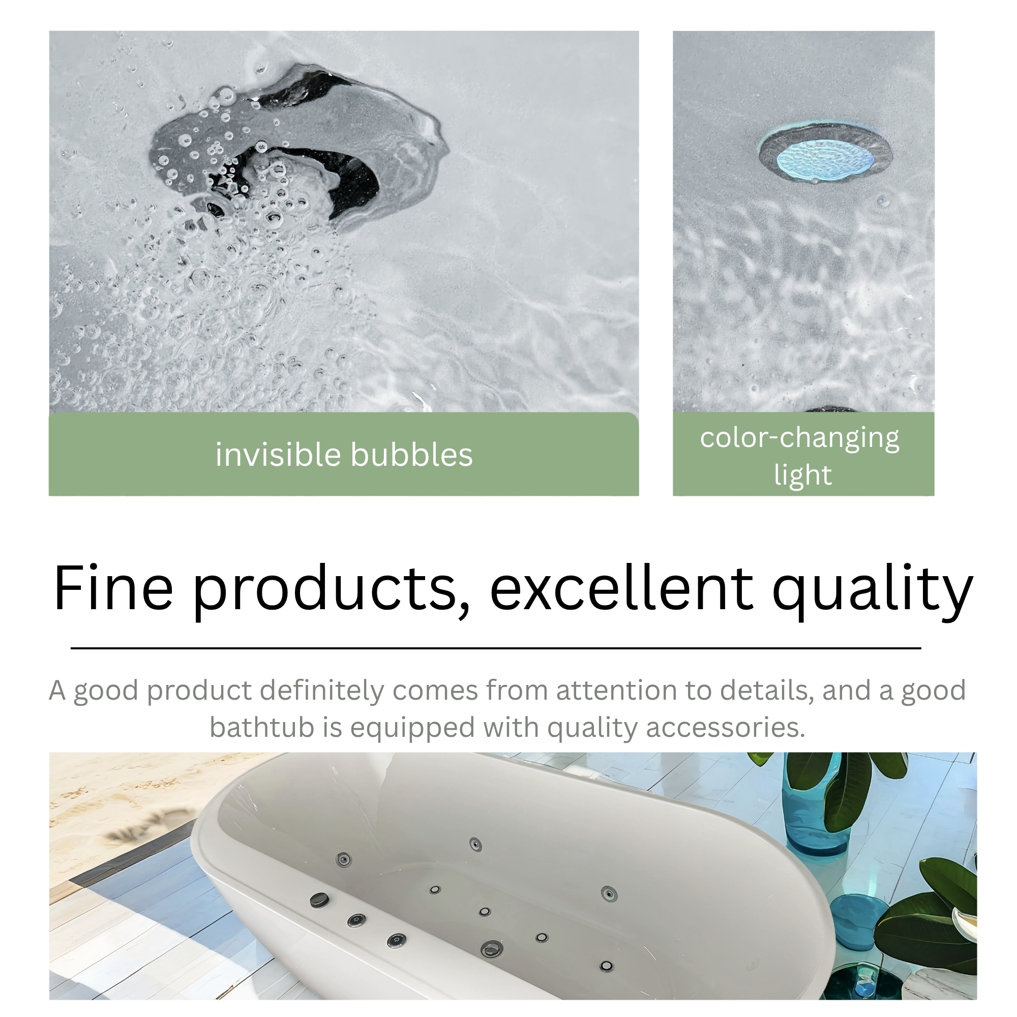 67" Whirlpool and Air Massage Bathtub with Adjustable Air Blower, 6 Hydro Jets & 8 Bubble Jets