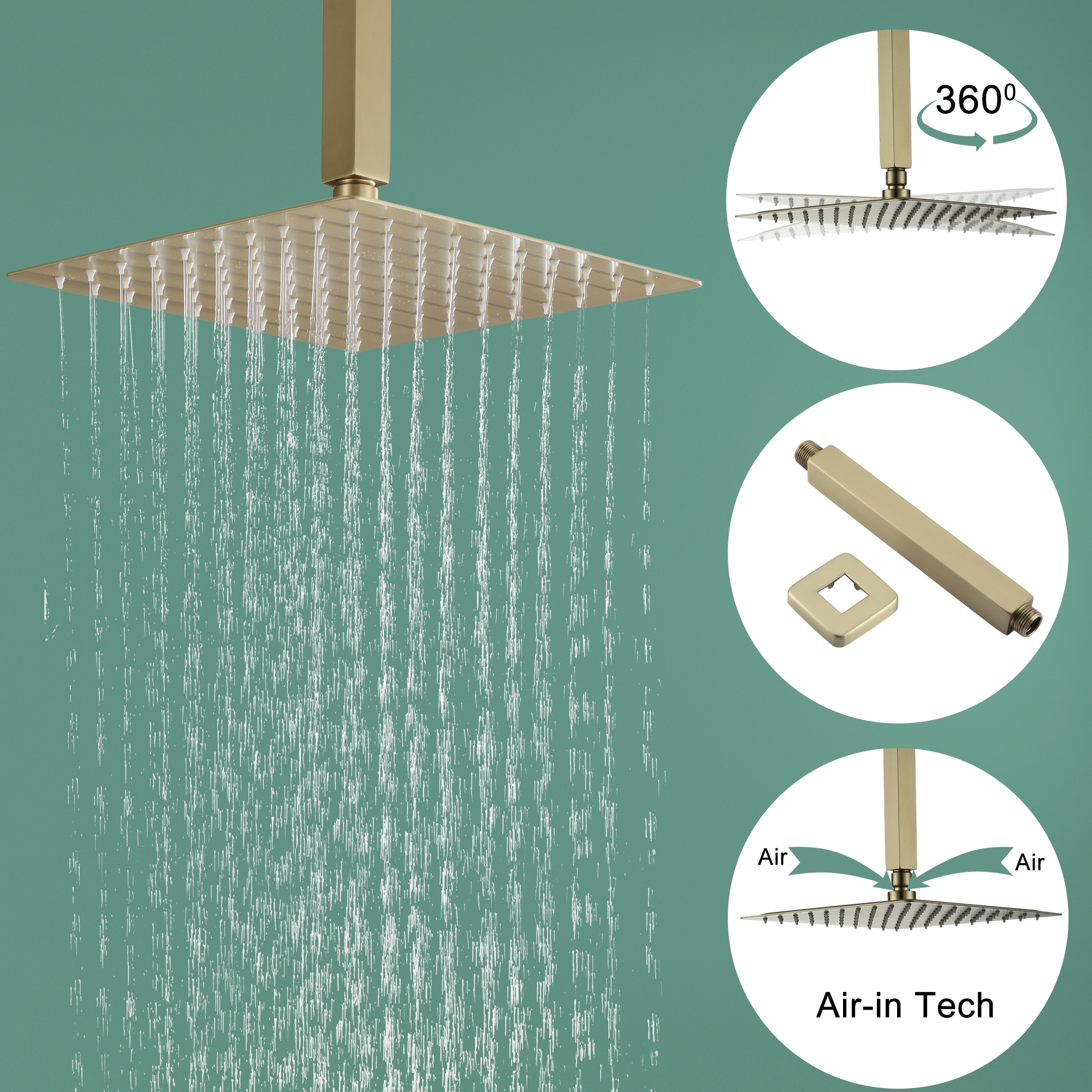 10" Ceiling-Mount Rain Shower System with Tub Spout in Brushed Gold