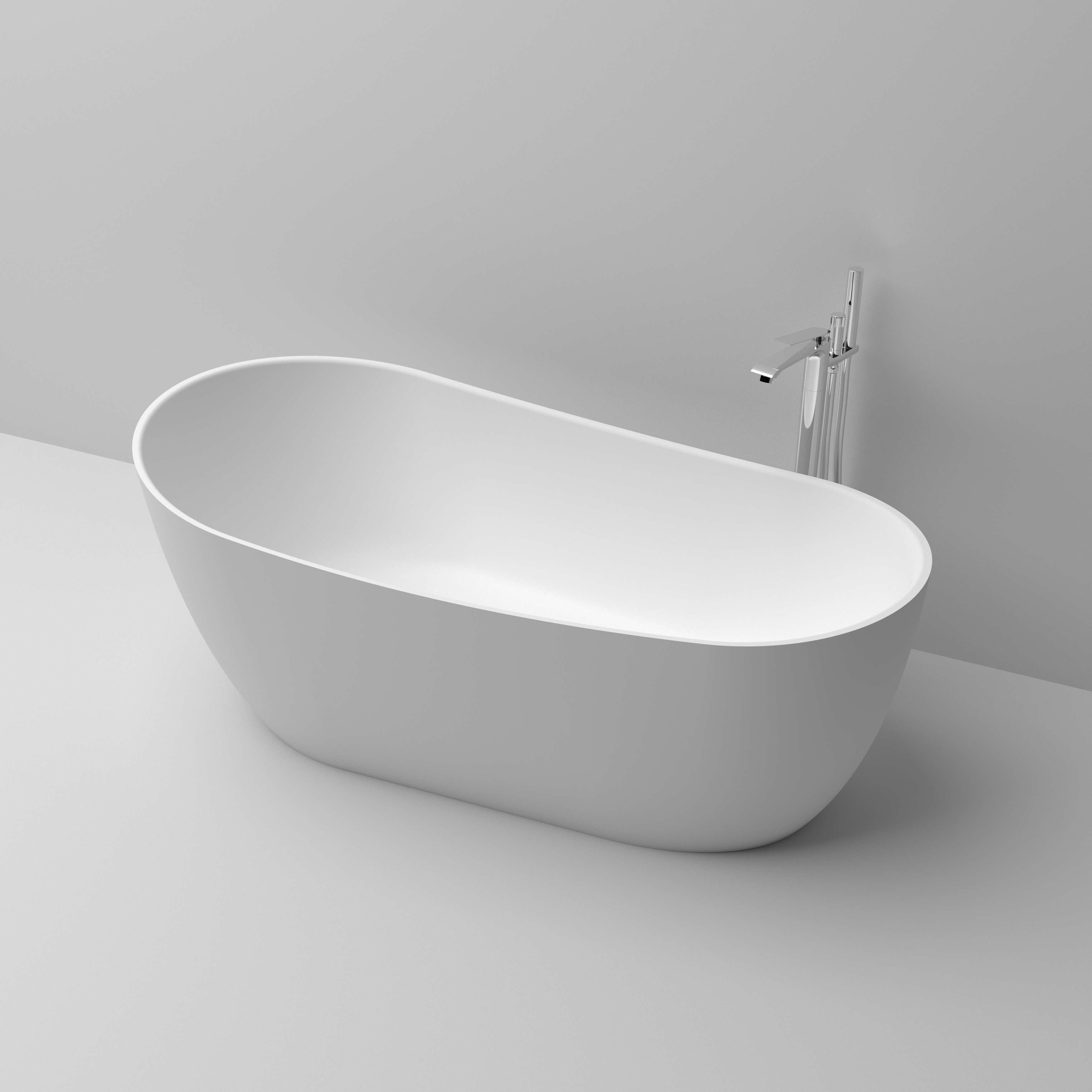 55"/63"/67"/71" Oval Freestanding Matte White Solid Surface Soaking Bathtub