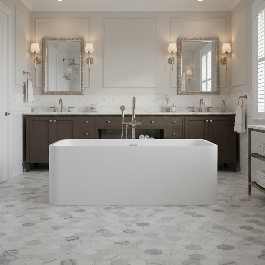 55"/59"/63"/67"/71" Rectangular Matte White Solid Surface Freestanding Soaking Tub