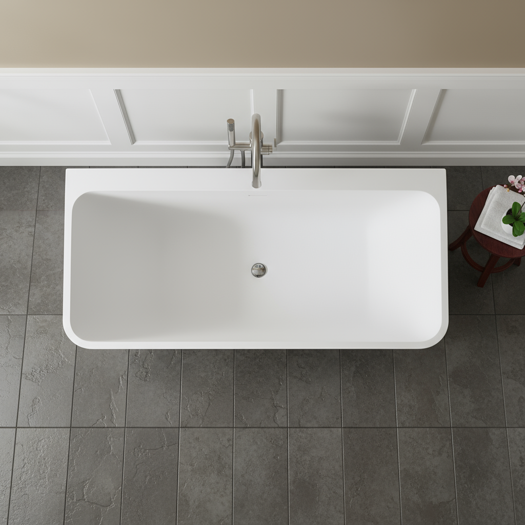 55"/59"/63"/67"/71" Rectangular Matte White Solid Surface Freestanding Soaking Tub