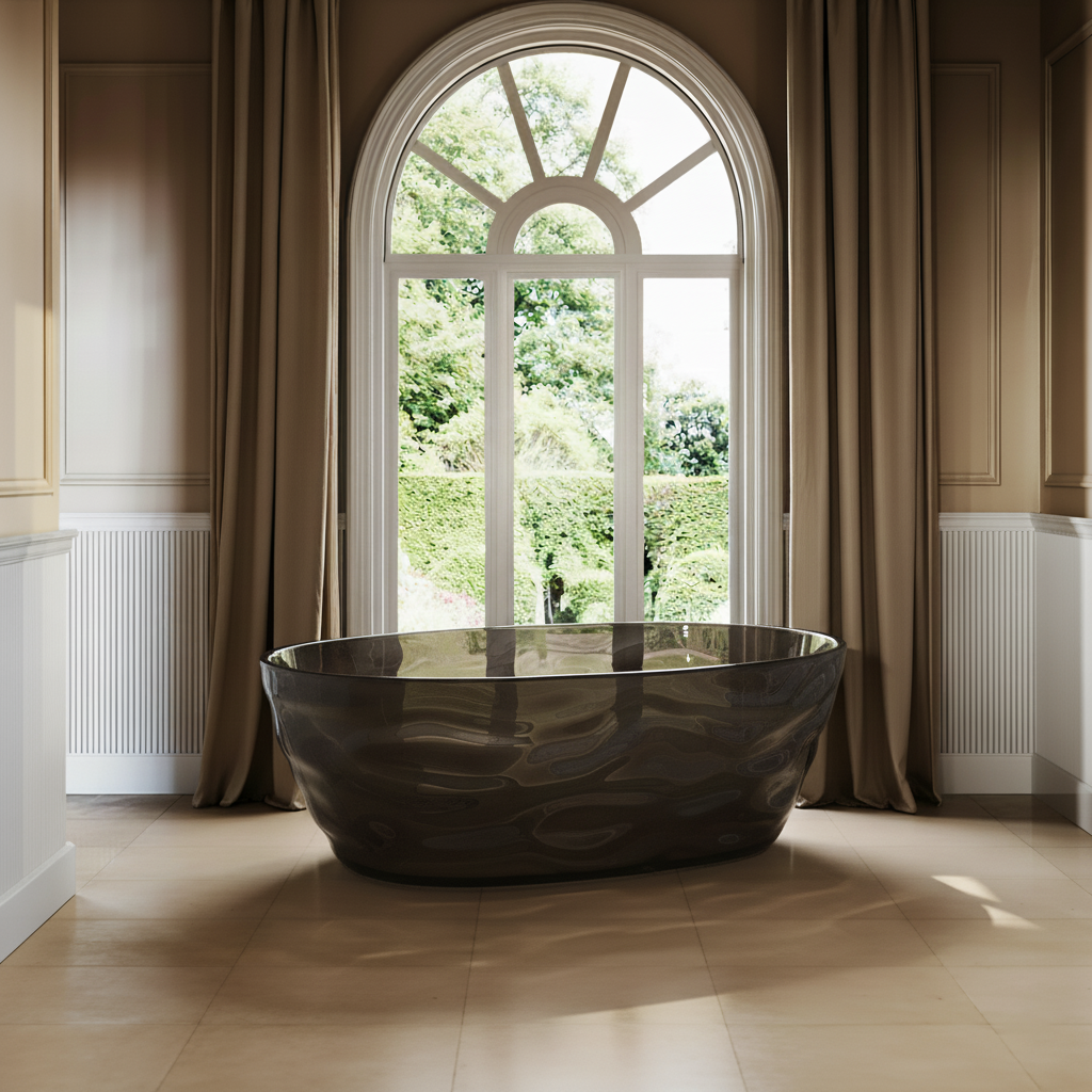 67" Contemporary Pure Resin Freestanding Soaking Bathtub with Wave Texture
