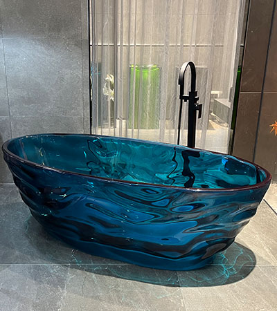 67" Contemporary Pure Resin Freestanding Soaking Bathtub with Wave Texture
