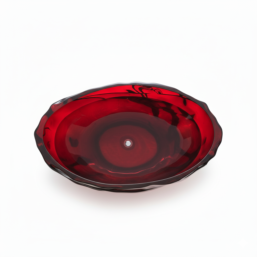 67" Flame Red Water-Ripple Freestanding Resin Soaking Tub with Center Drain