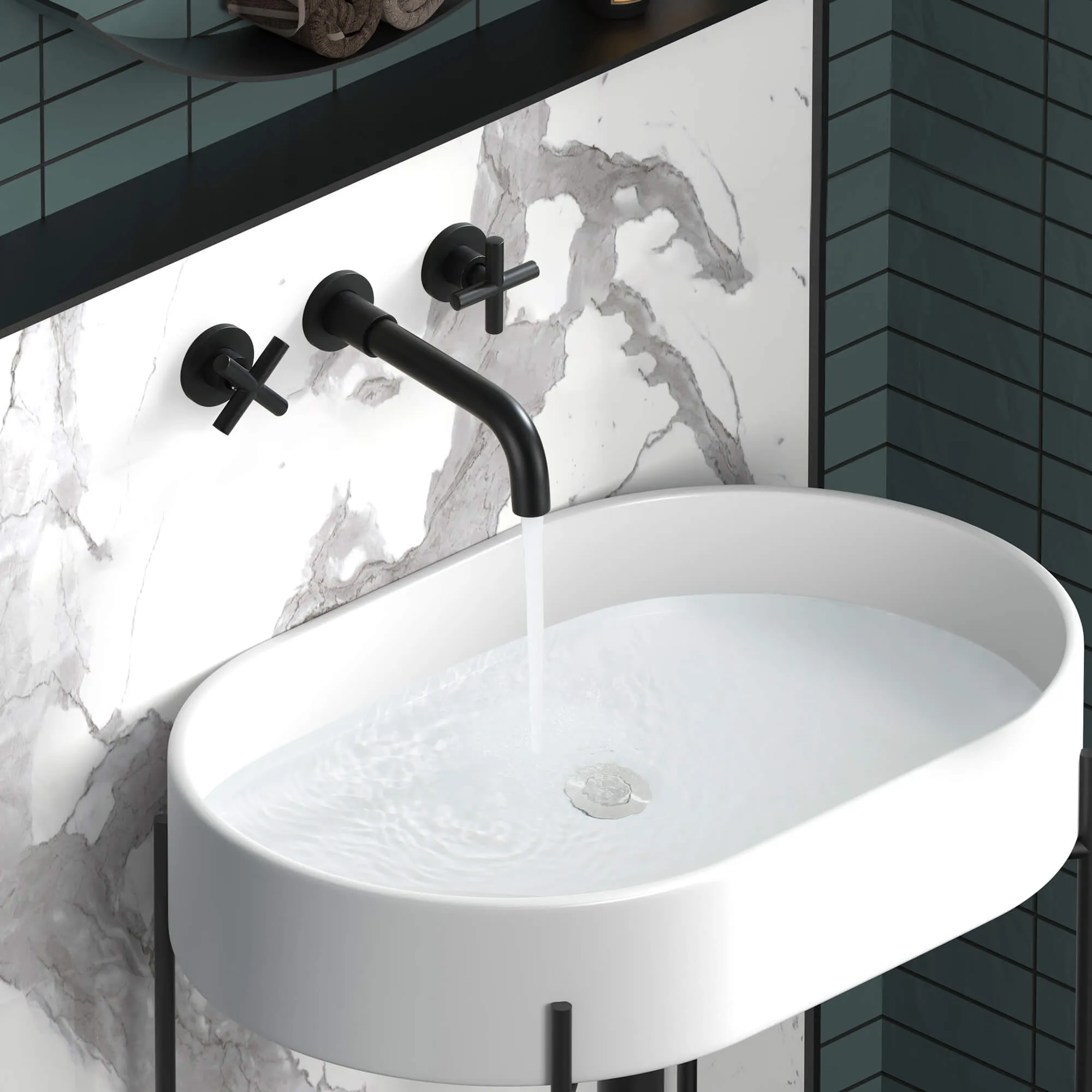 Bathroom Sink Faucet with Marble Backsplash 