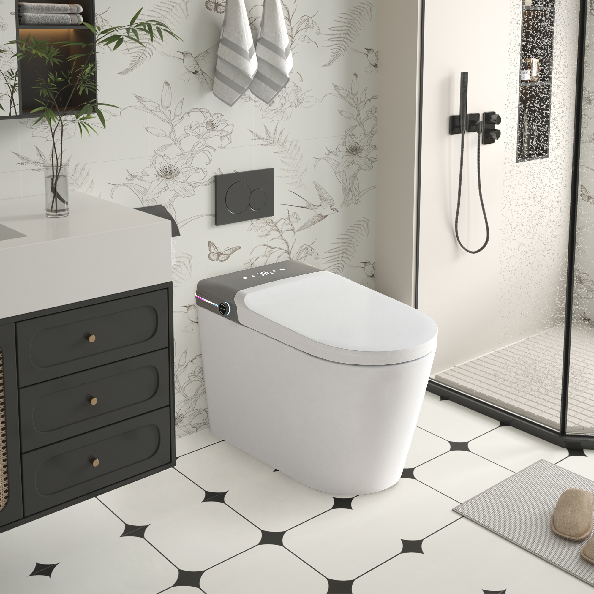 Raised Tankless Smart Bidet Toilet with Remote Control & LED Display