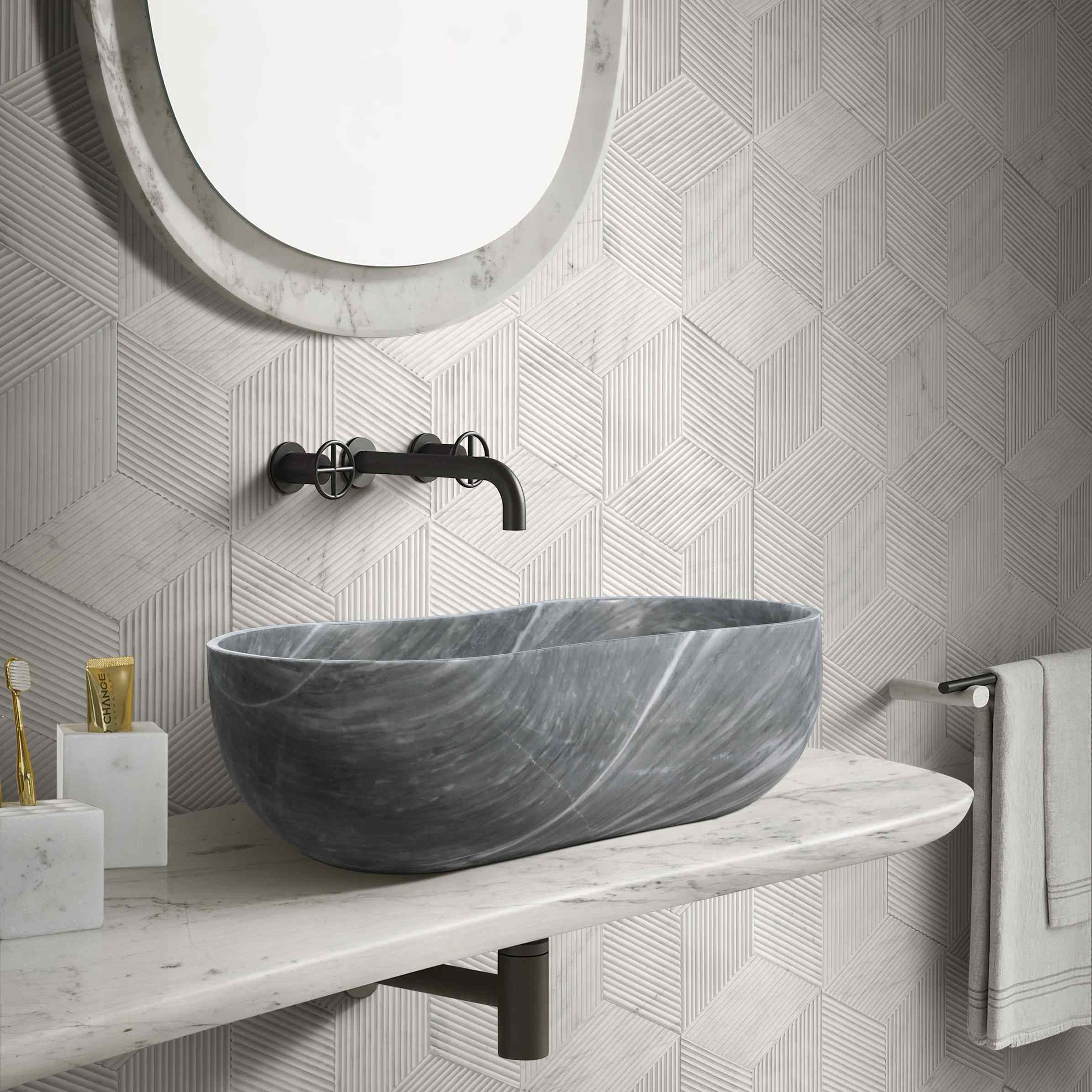 23.6” Genuine Natural Marble Vessel Sink – polished surface in Beige/White/Gray/Green