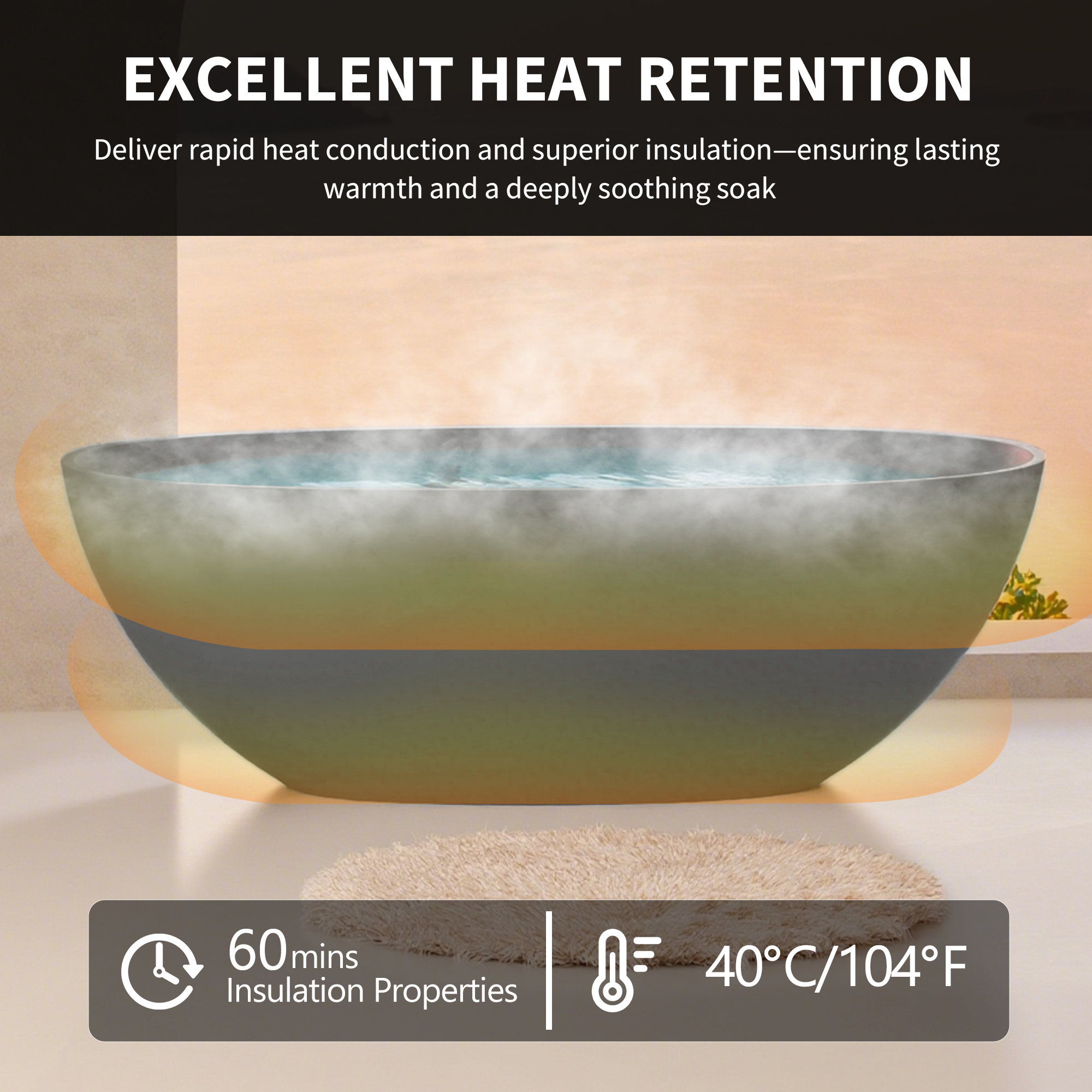 65" Freestanding Solid Surface Bathtub with Overflow, Pop-up Drain andSanding Sponge