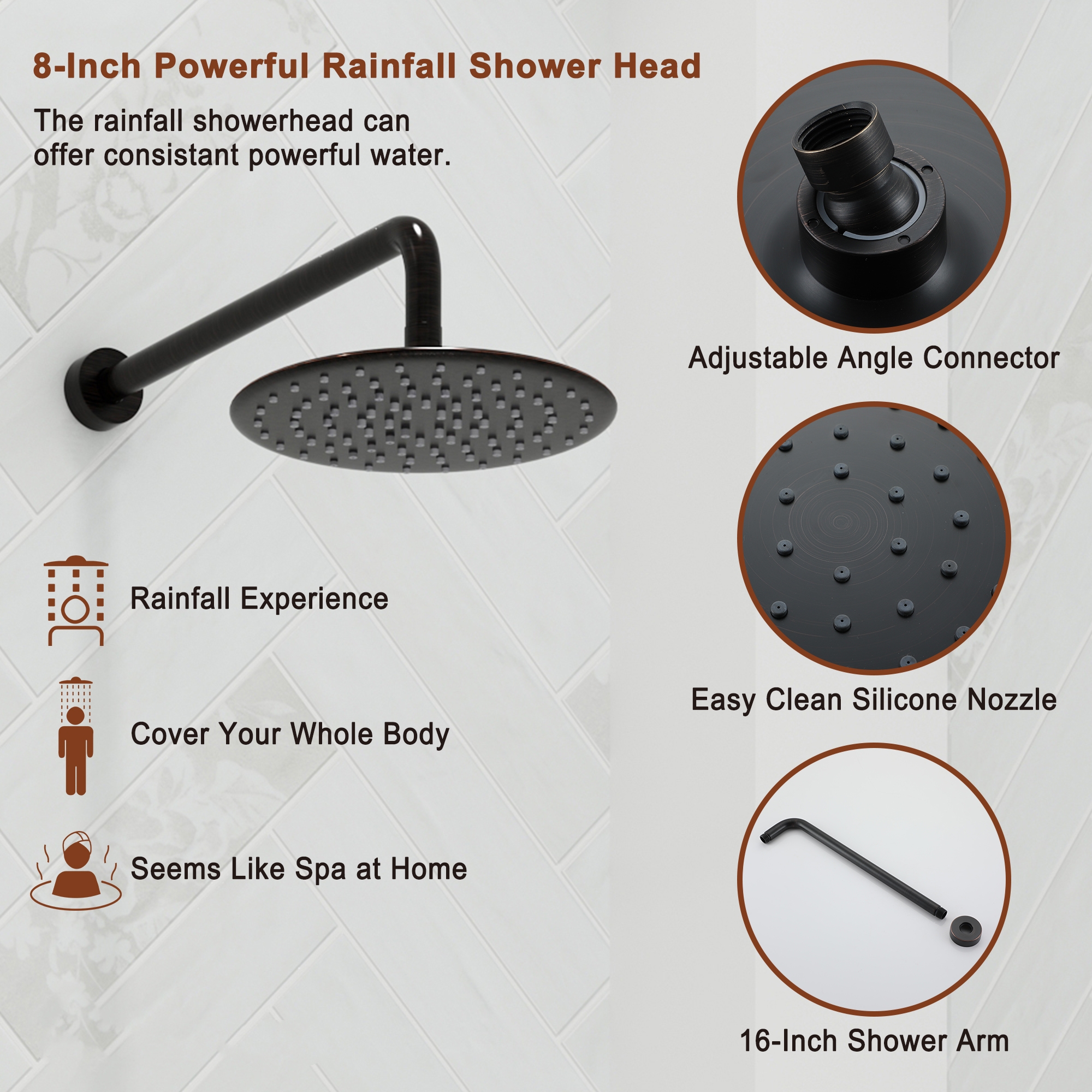 9-inch 3-Function Shower Faucet Set with Tub Spout & Slide Bar