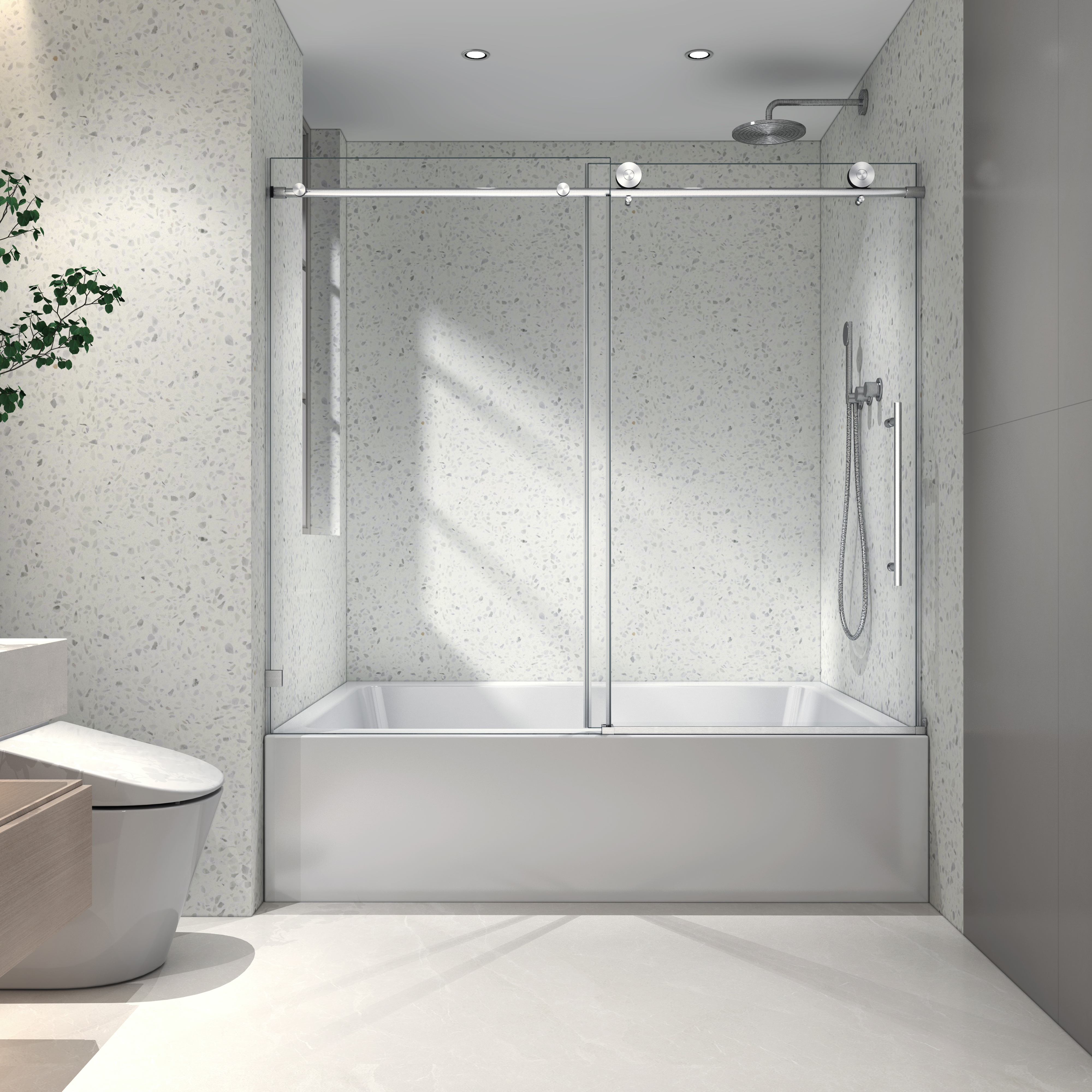 60"x63" Frameless Tub Shower Door with Fixed and Sliding Panels Soft Close