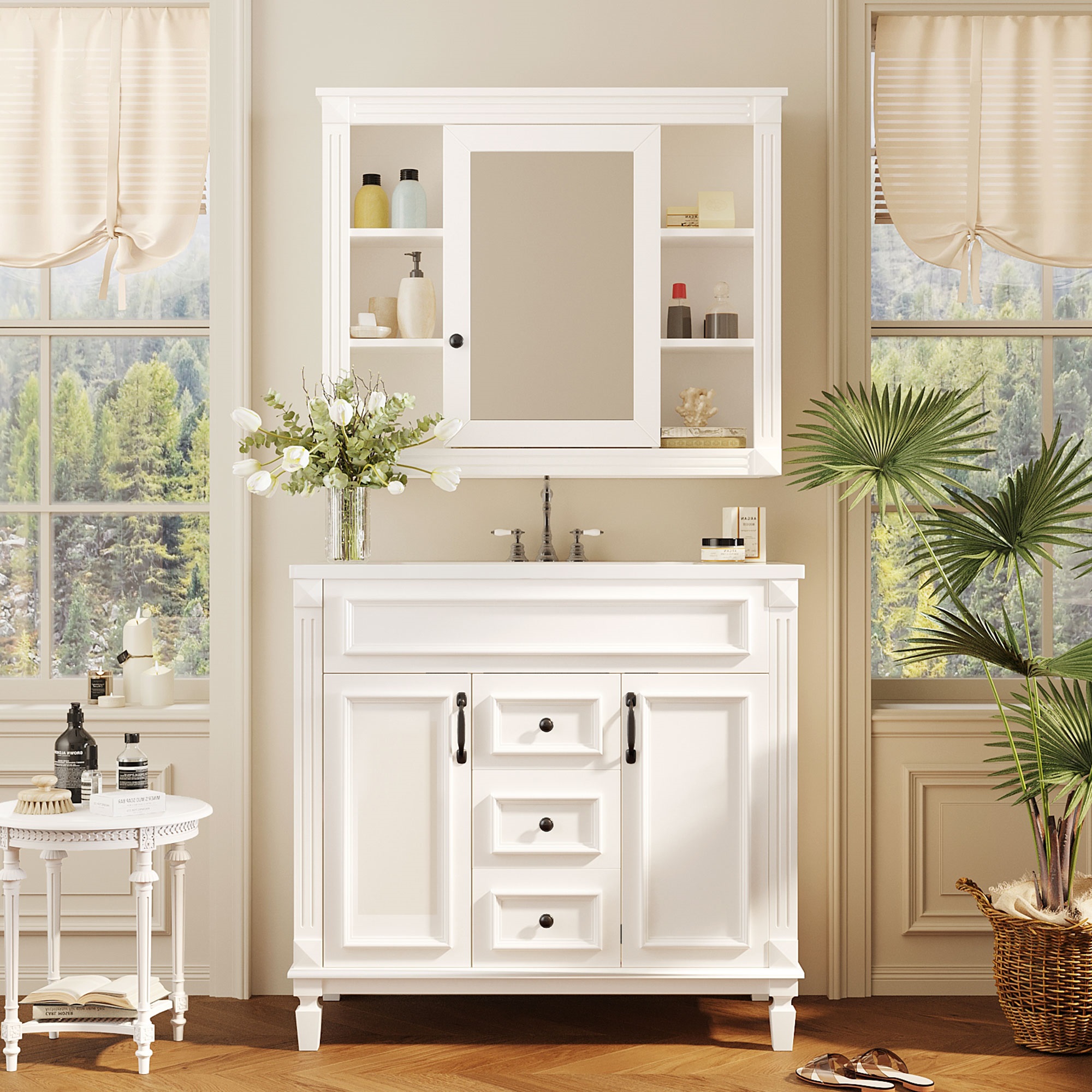 36'' Single Sink Freestanding Bathroom Vanity with 2 Soft Closing Doors and 2 Drawers