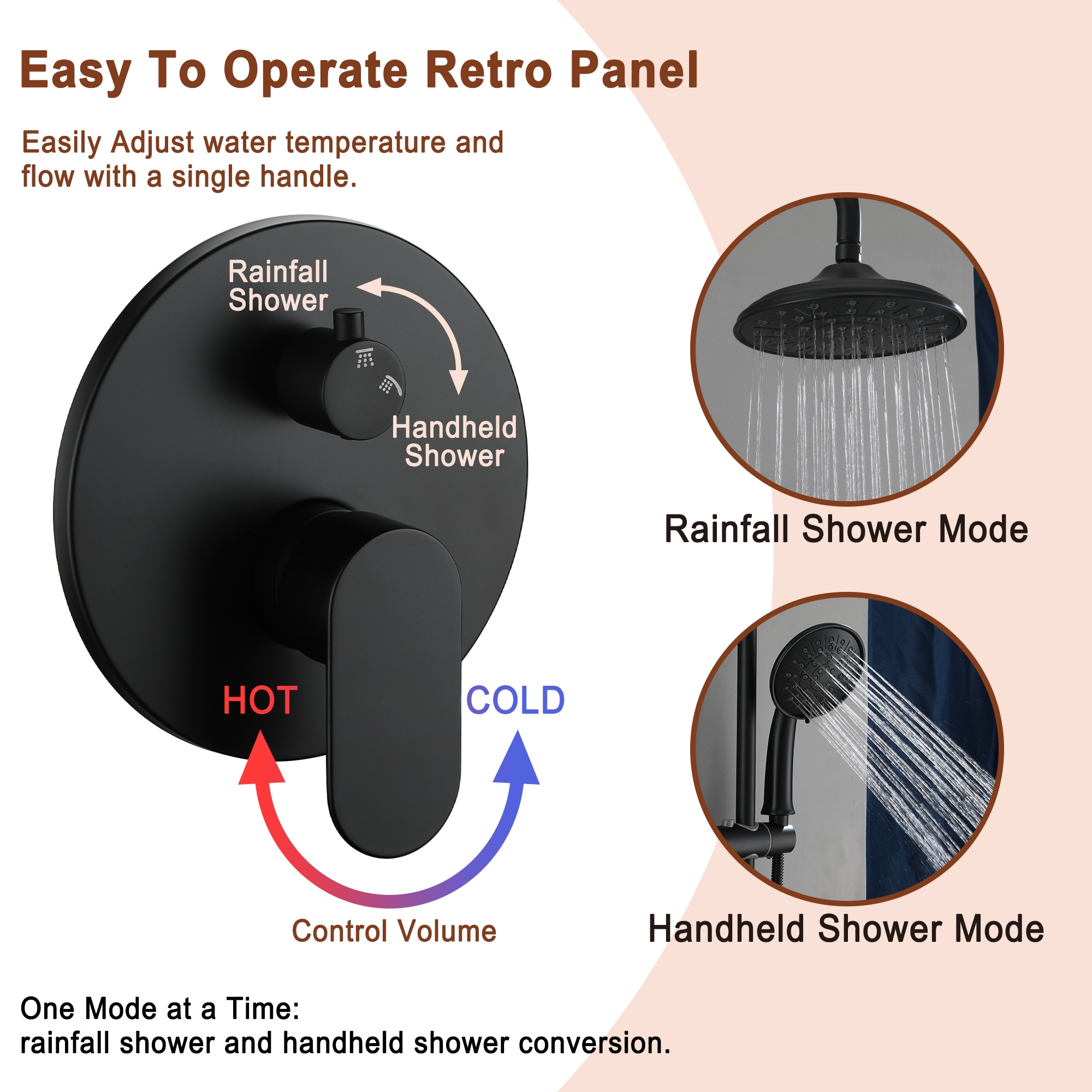 8-inch Rain Shower Head System with Pressure Balance Valve
