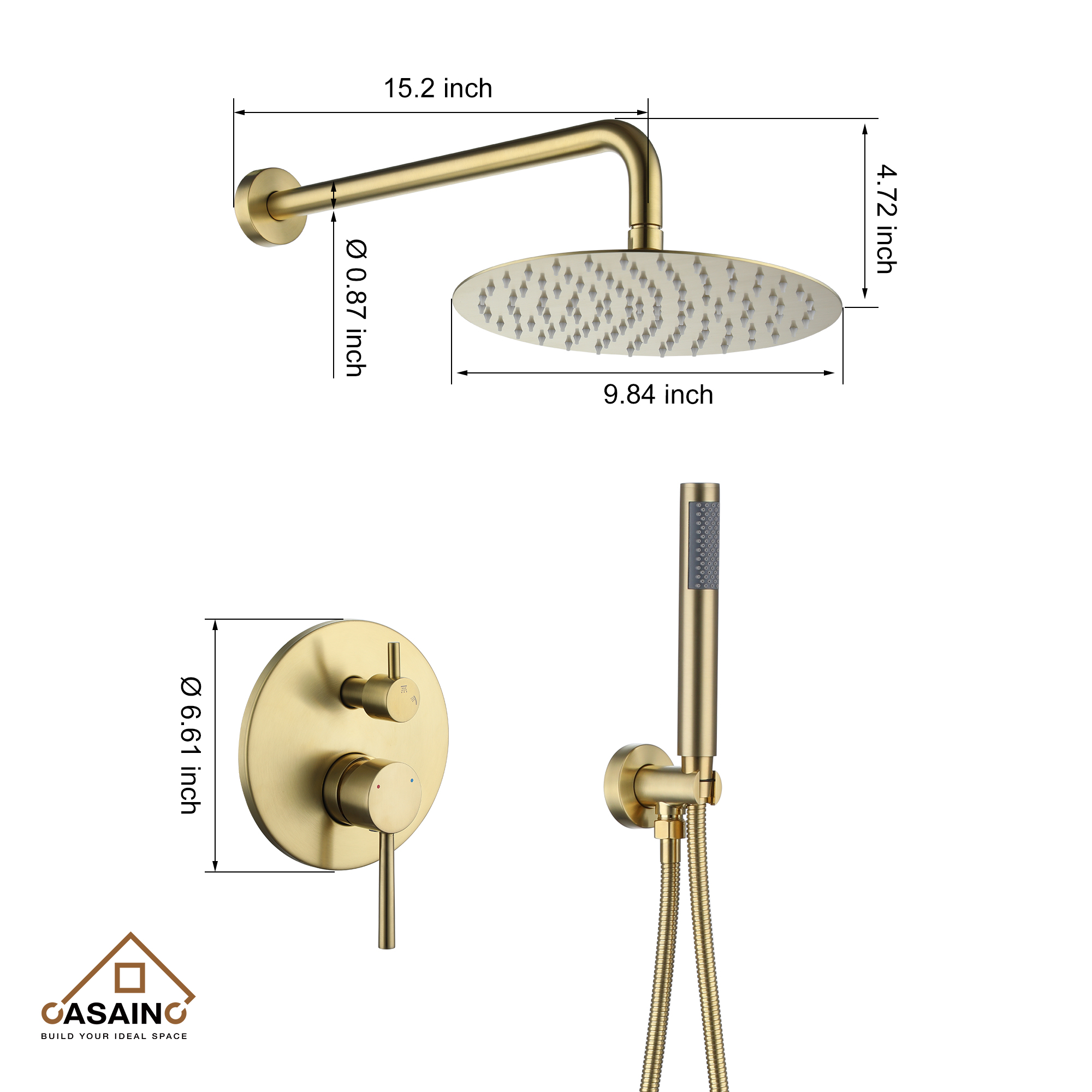 10" Round Wall-Mounted Rain Shower System with Hand Shower