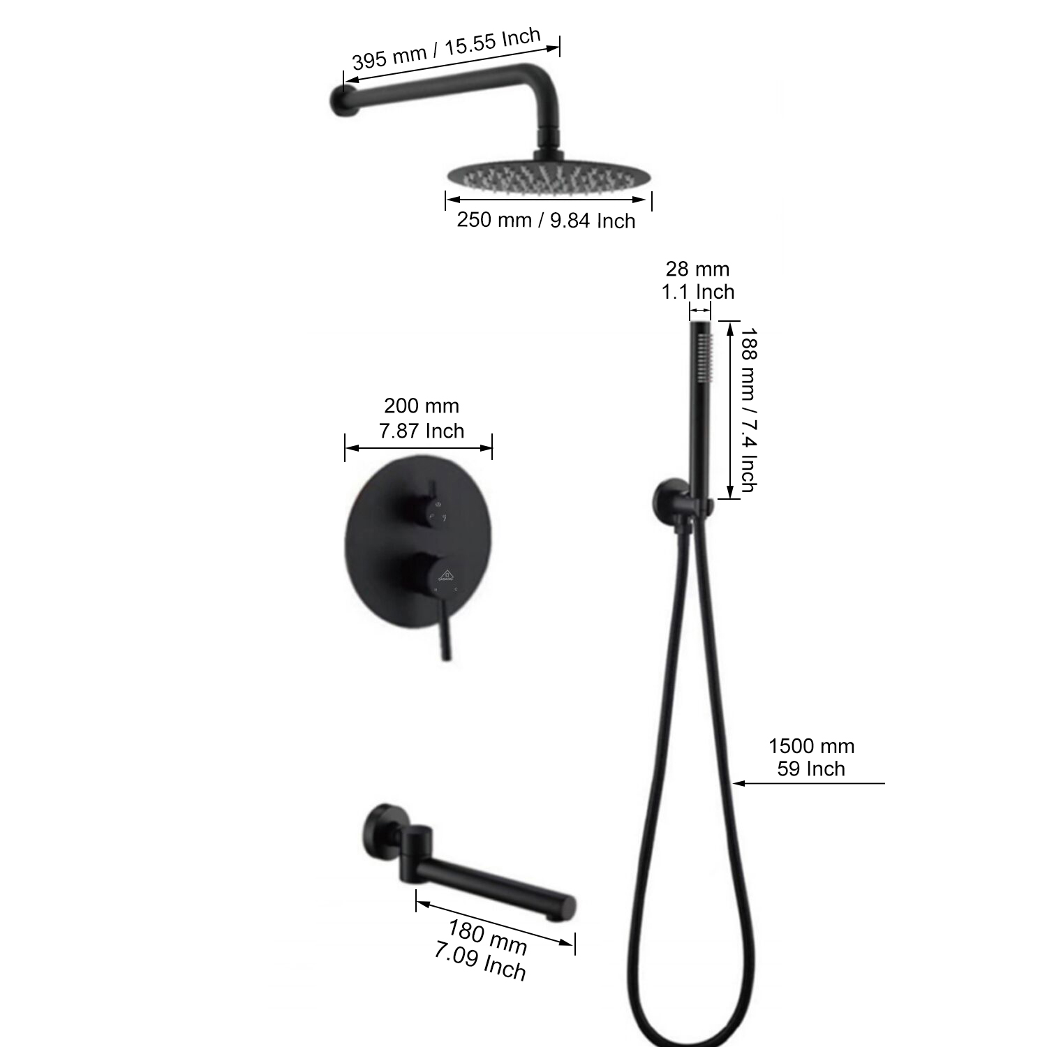 10" Wall Mount Rain Shower Head System with Handheld & Tub Faucet