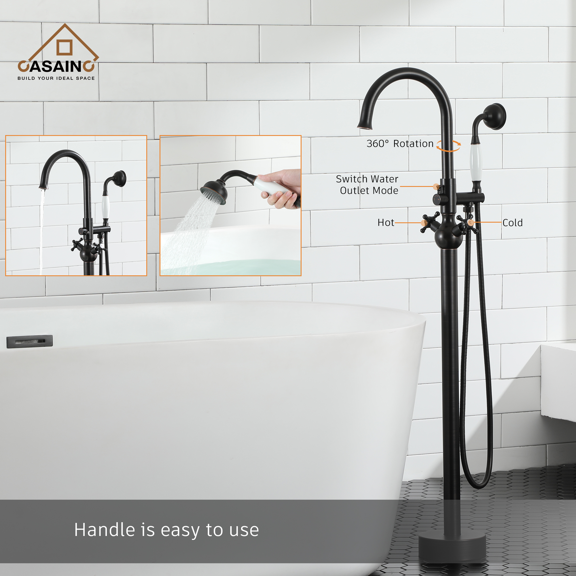 CASAINC Freestanding Bathtub Faucet with Hand Shower in Matte Black and More