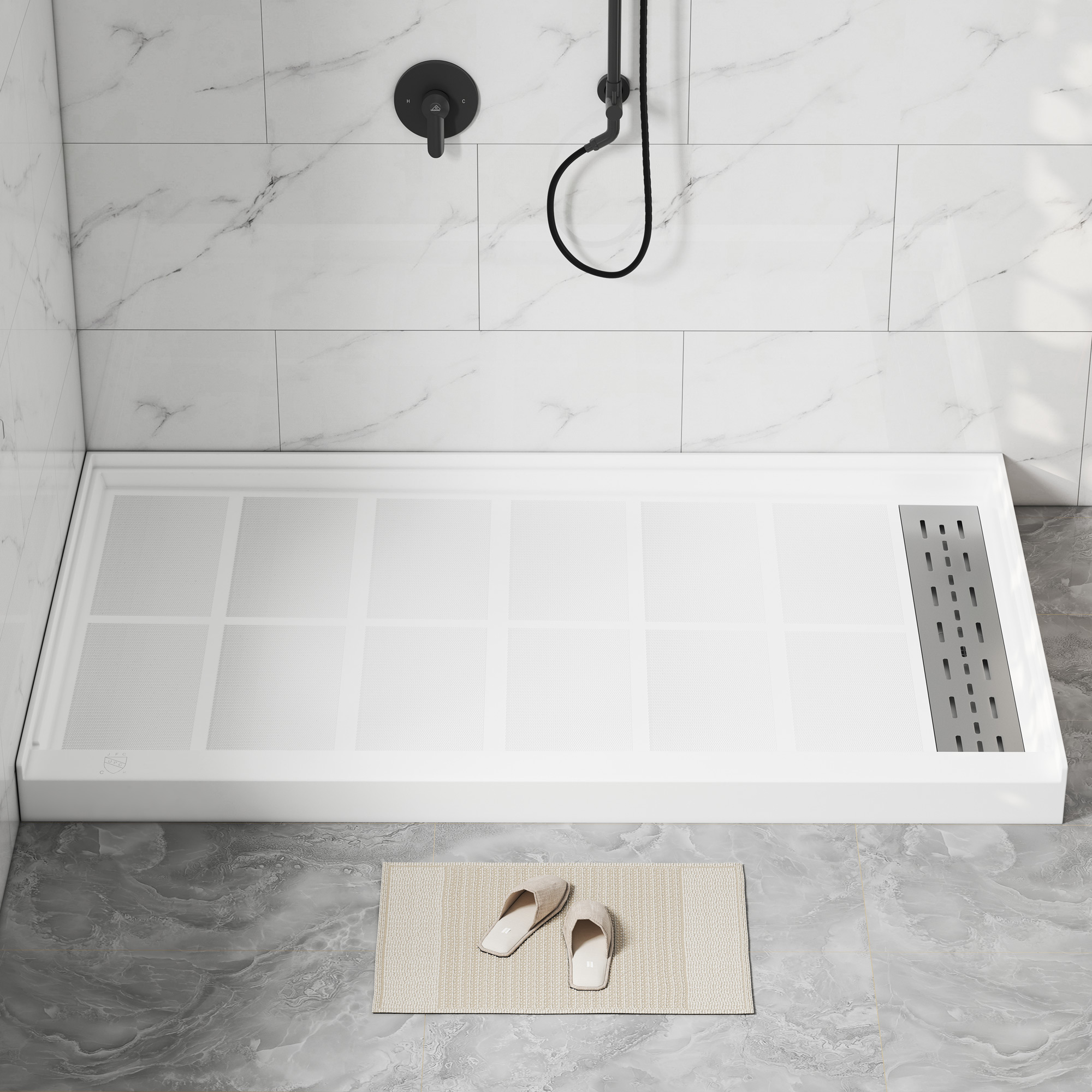 60"x36" White Solid Surface Rectangle Single Threshold Shower Pan Base