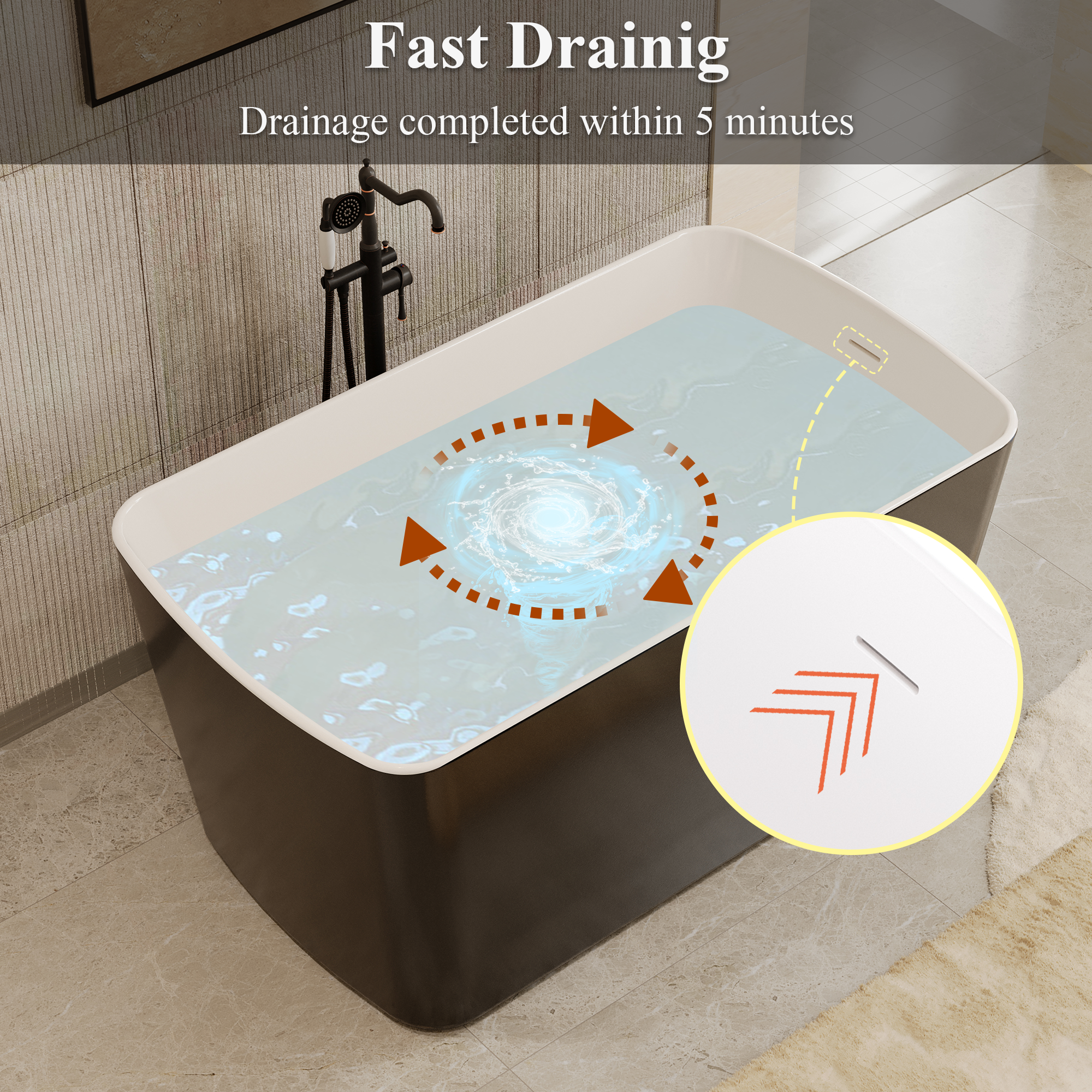 49" Acrylic Freestanding Japanese Soaking Hot Tub with Overflow and Drain