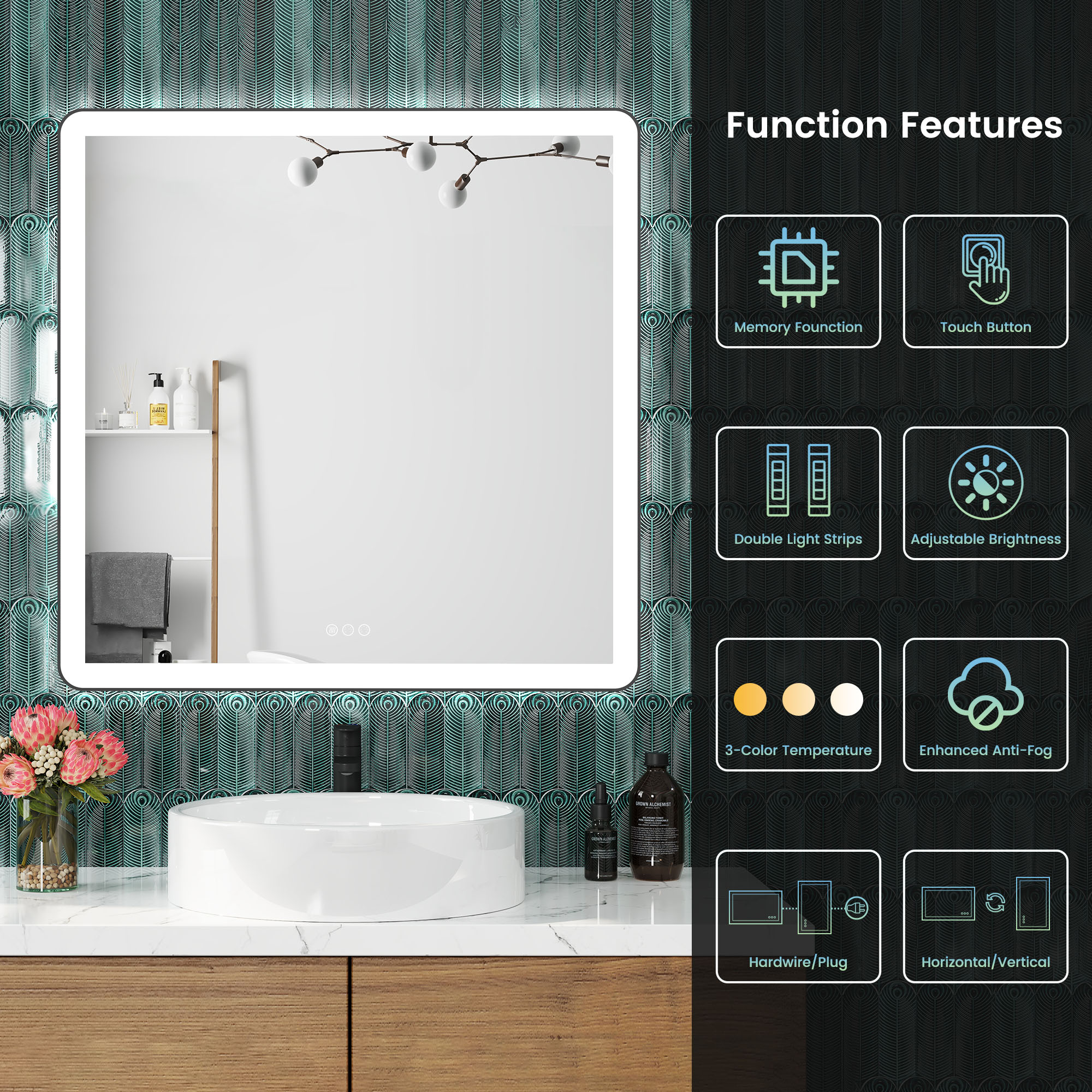 Anti-Fog LED Bathroom Mirror with Aluminum Frame