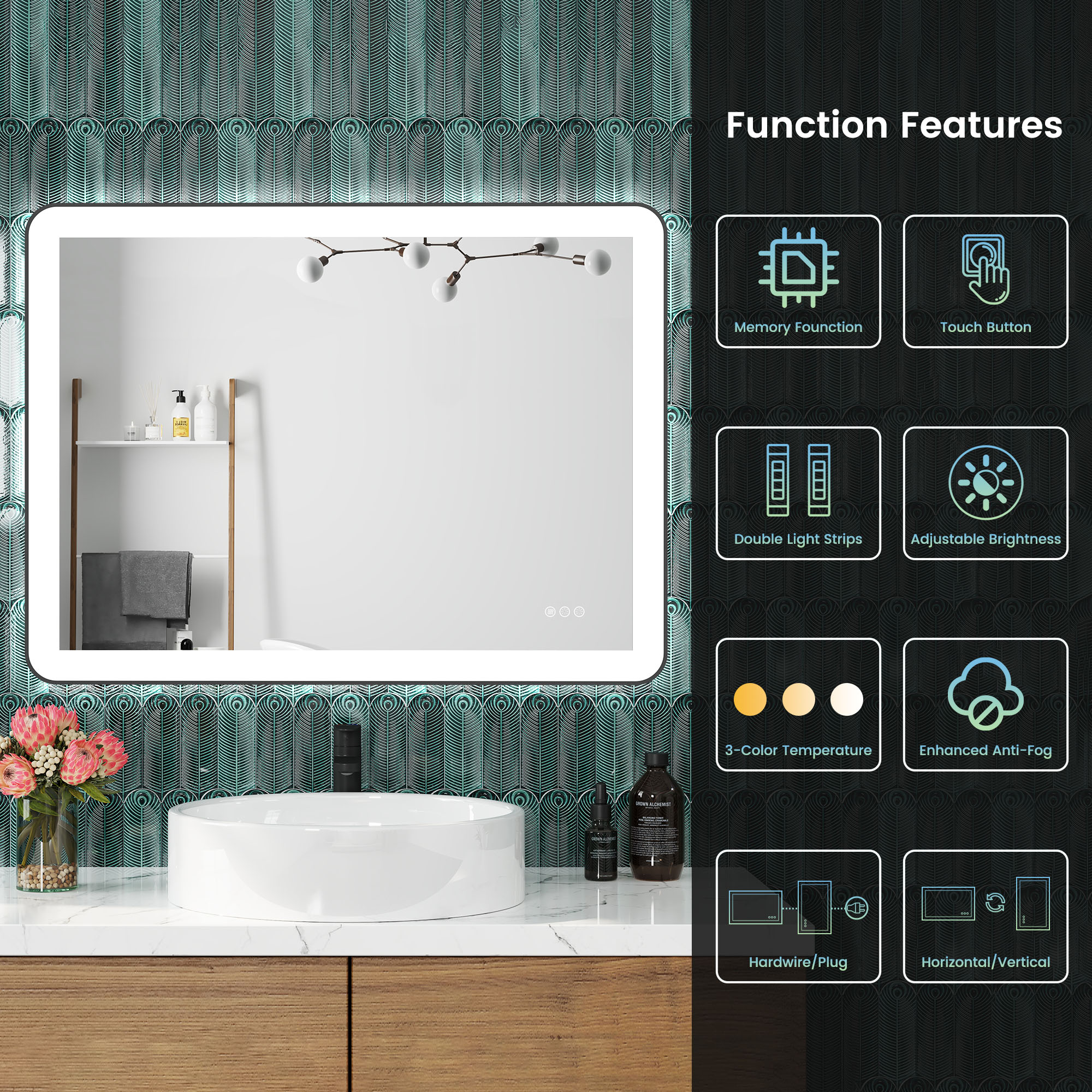 Anti-Fog LED Bathroom Mirror with Aluminum Frame