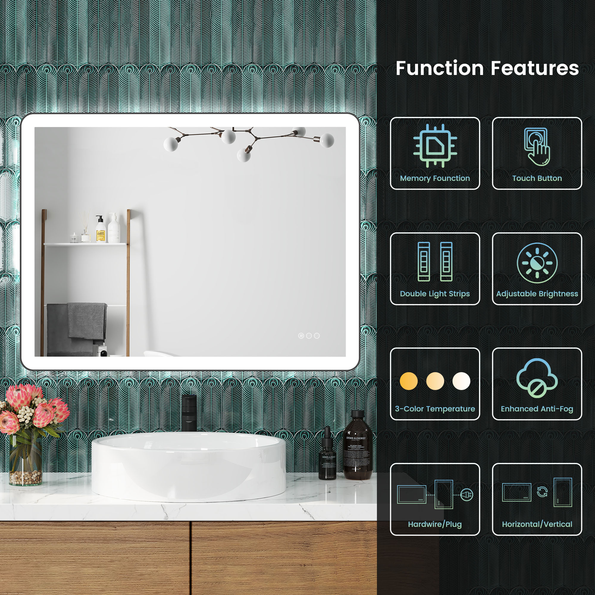 Anti-Fog LED Bathroom Mirror with Aluminum Frame