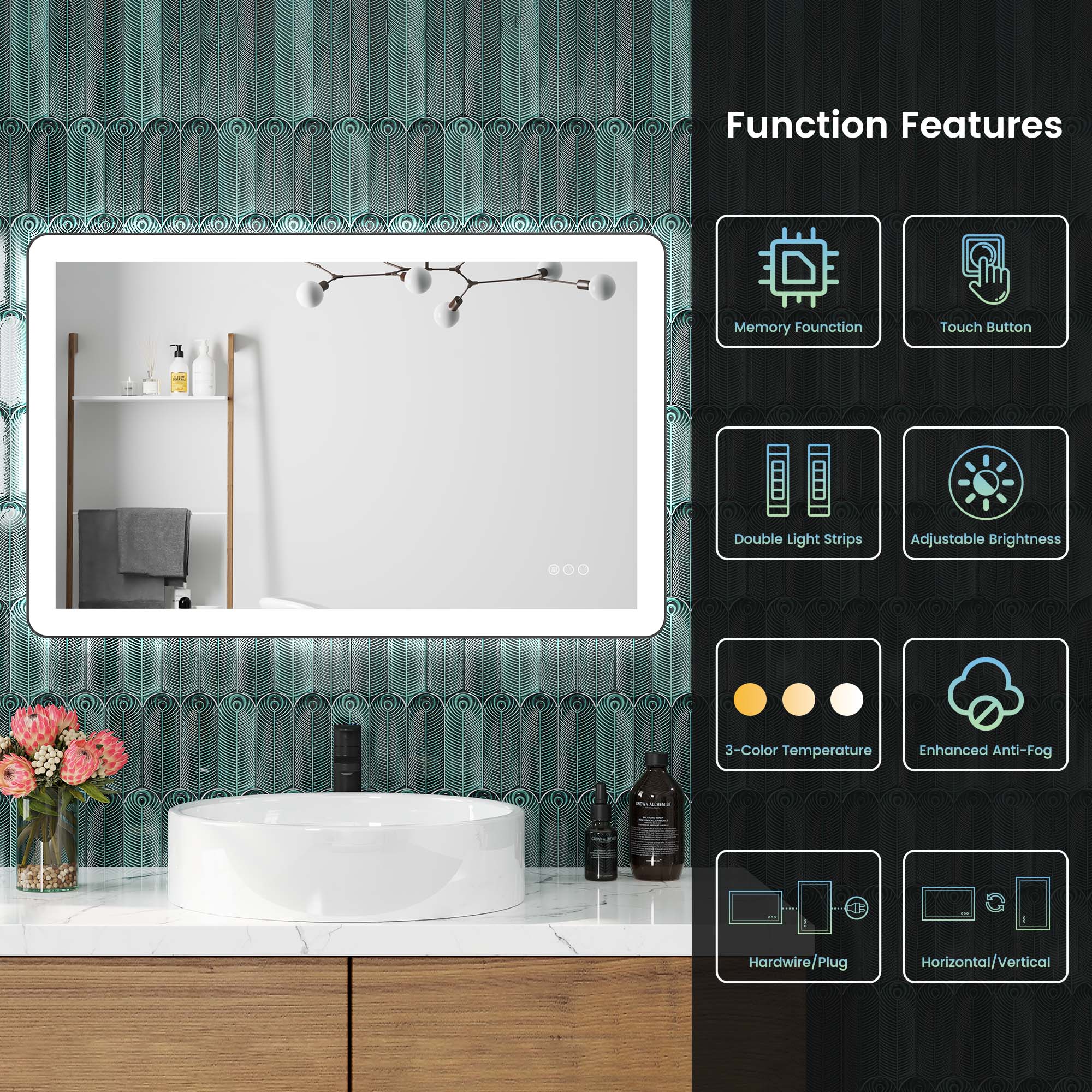 Anti-Fog LED Bathroom Mirror with Aluminum Frame