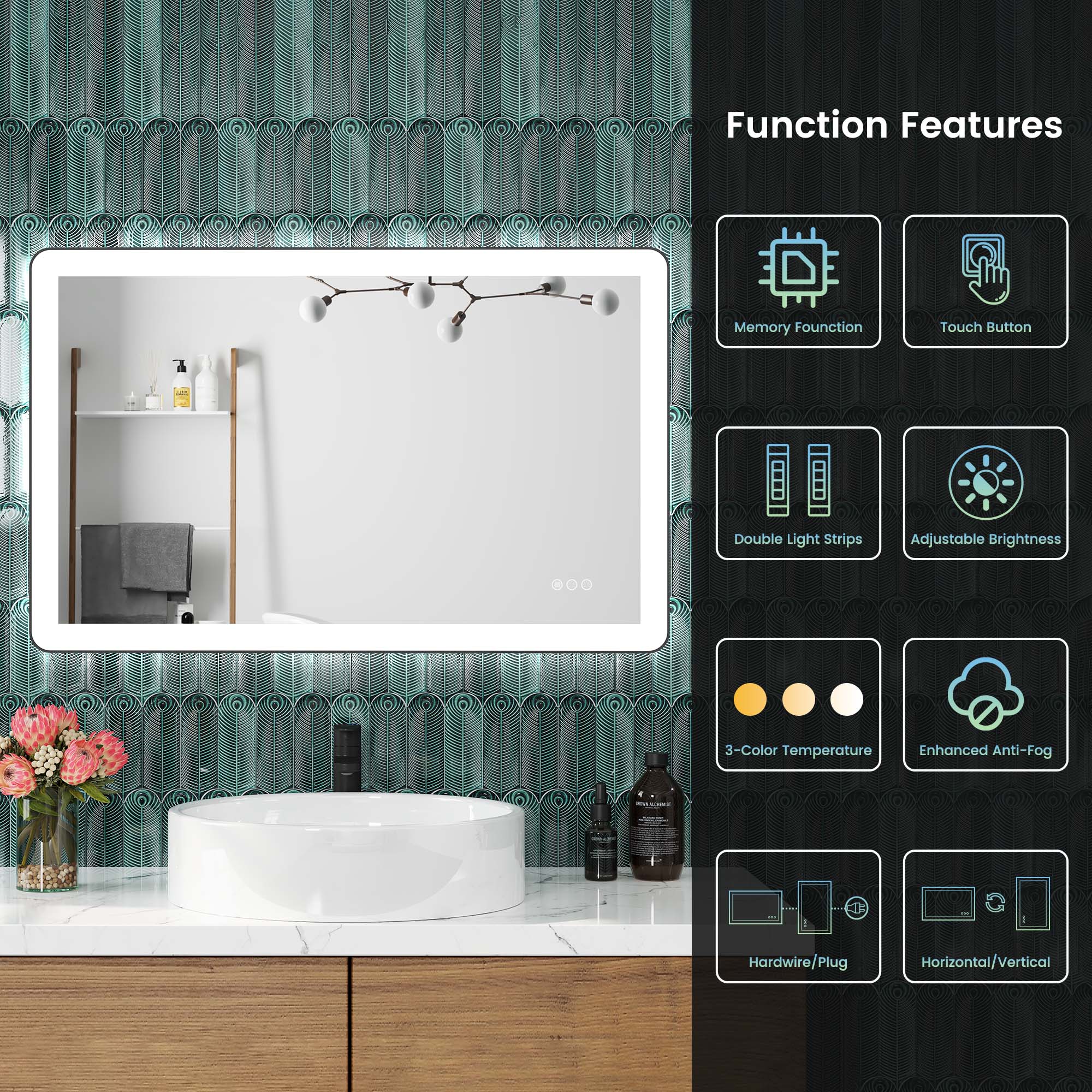 Anti-Fog LED Bathroom Mirror with Aluminum Frame