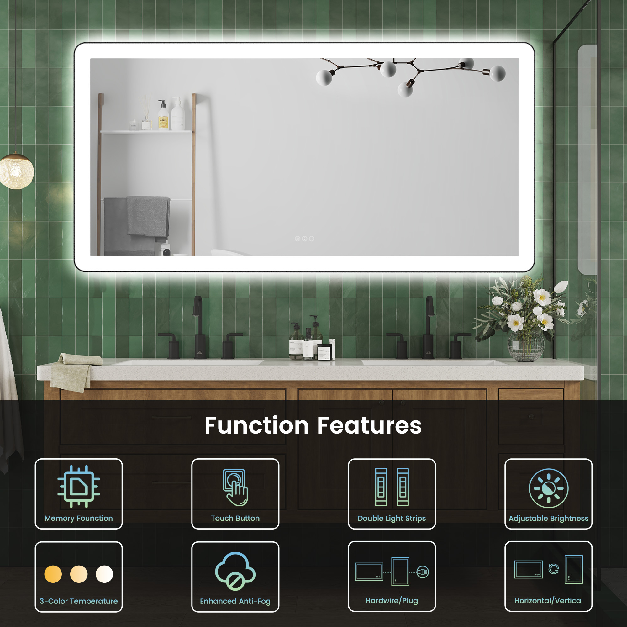 Anti-Fog LED Bathroom Mirror with Aluminum Frame