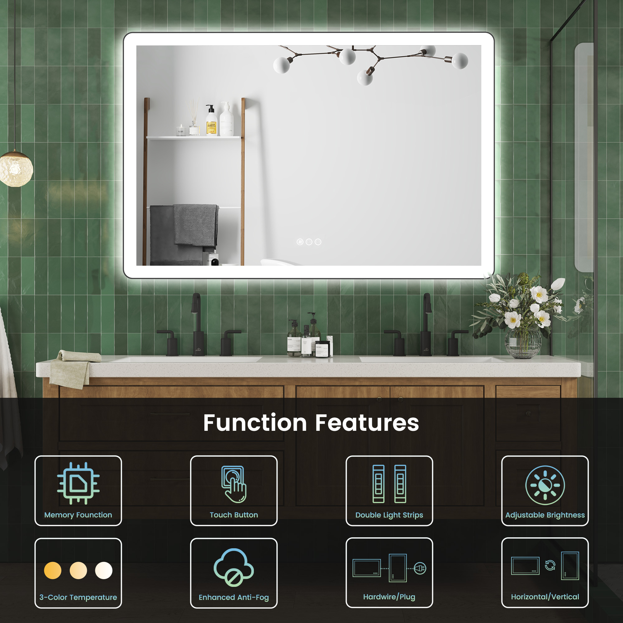 Anti-Fog LED Bathroom Mirror with Aluminum Frame