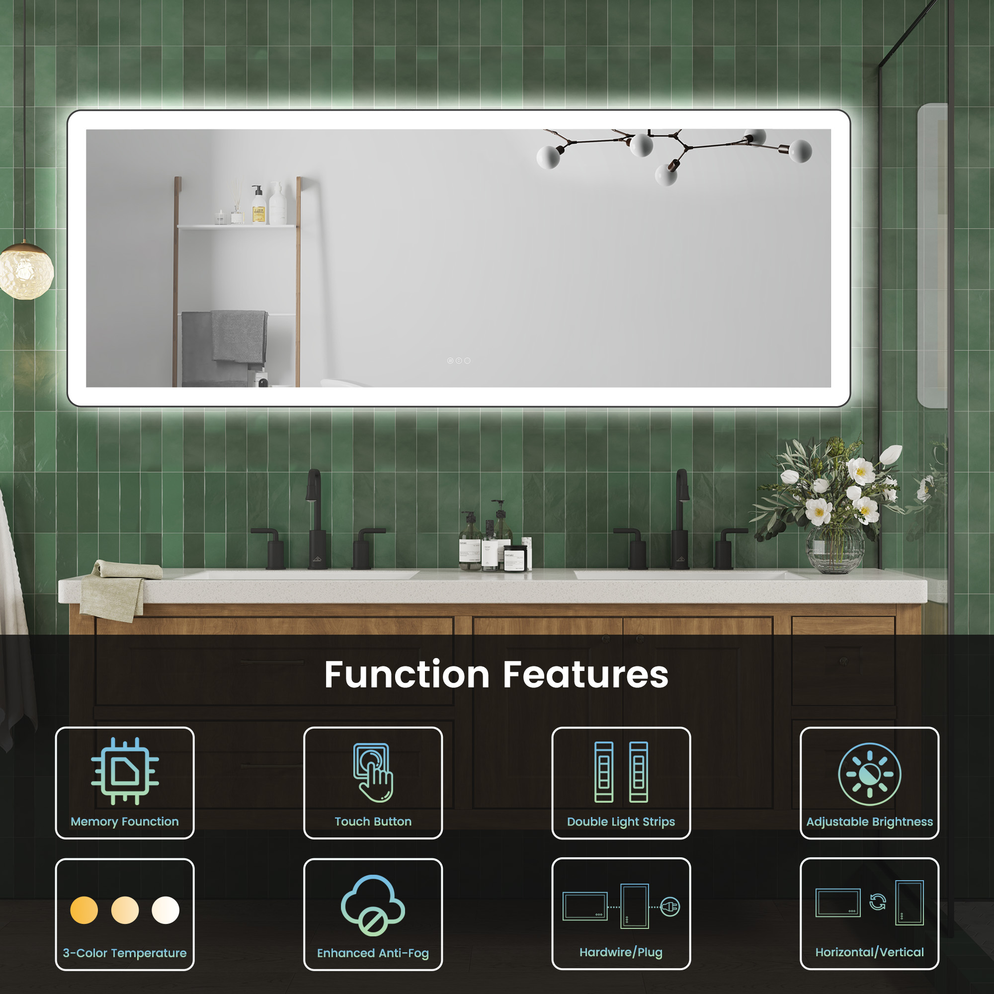 Anti-Fog LED Bathroom Mirror with Aluminum Frame