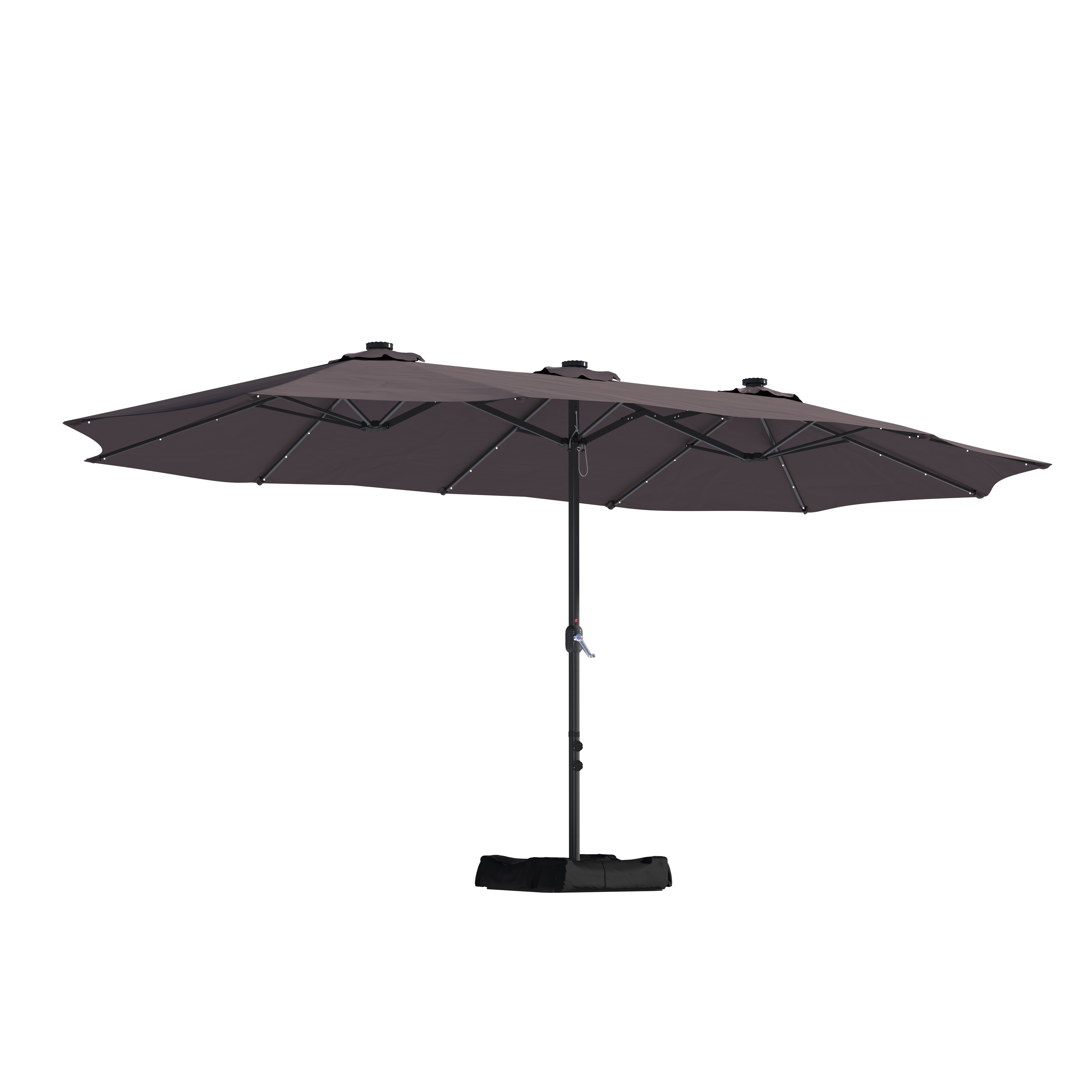 15ft Patio Steel Rectangular Double-Sided Market Umbrella With Base, Classic Design or Solar LED Lights Options,UV Sun Protection & Easy Crank for Deck Pool Patio.