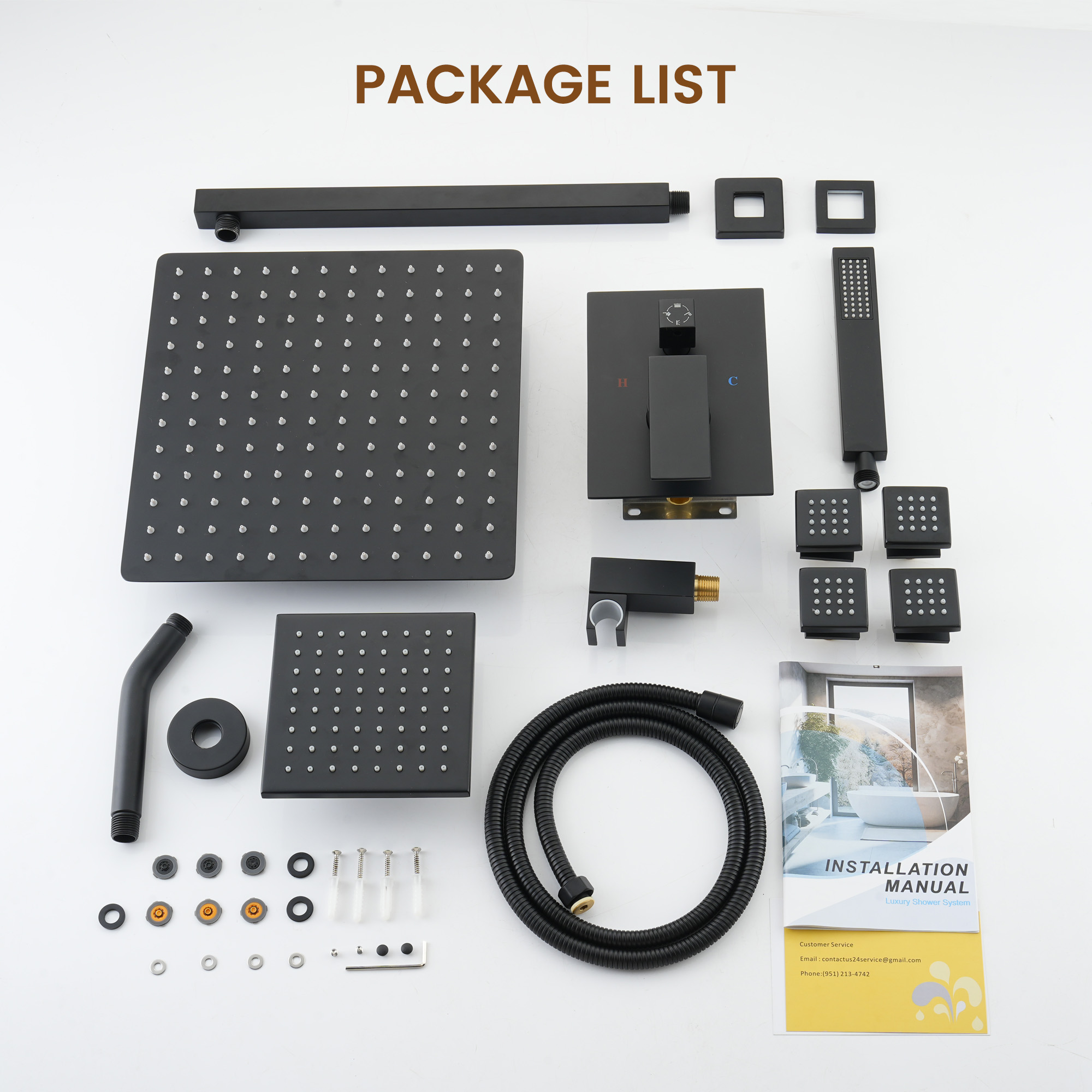 12-inch Wall-Mounted 4-Function Dual Shower System with Body Jets