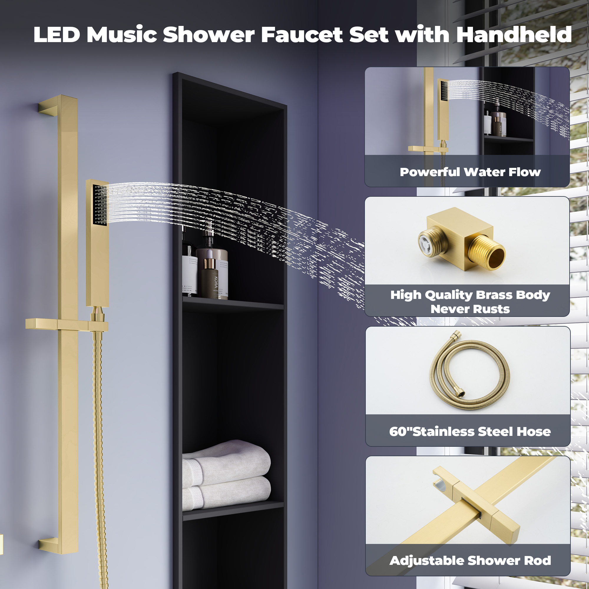 35" x 12" 6-Function Thermostatic Shower System with Digital Touch Screen & LED Lights