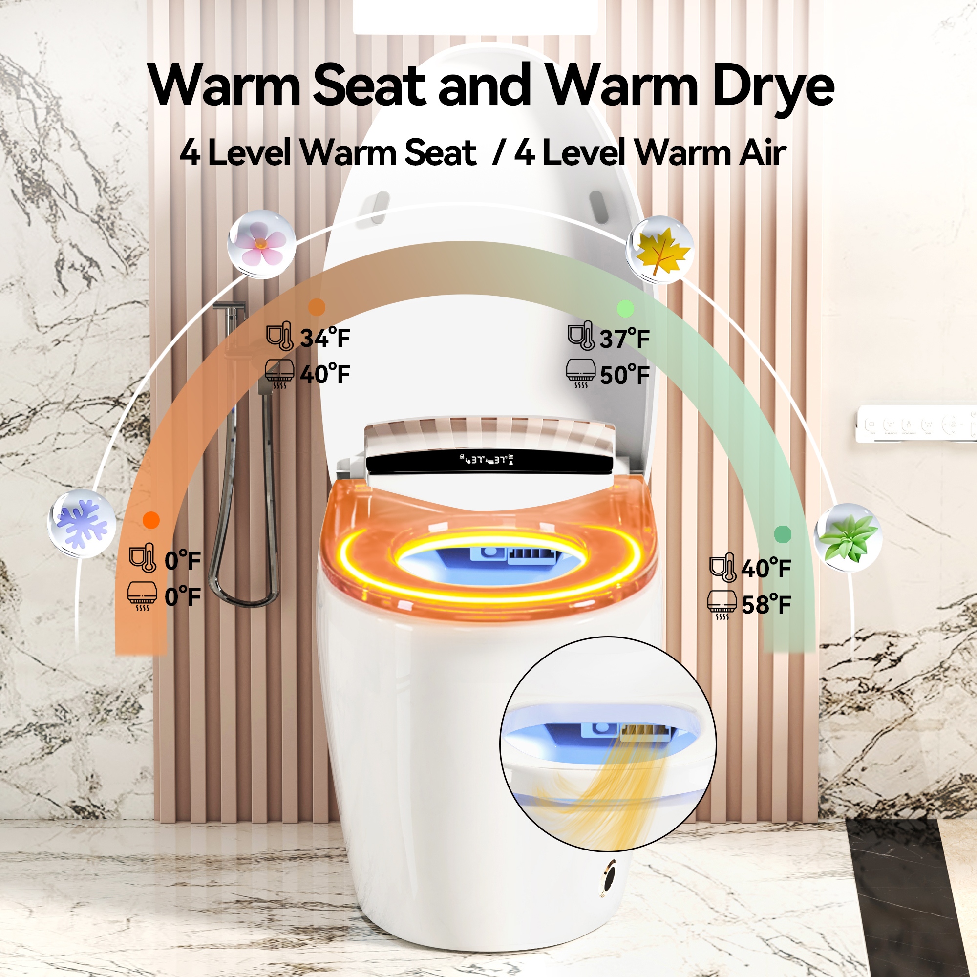 Advanced Smart Toilet with Heated Seat, Warm Bidet & Dryer