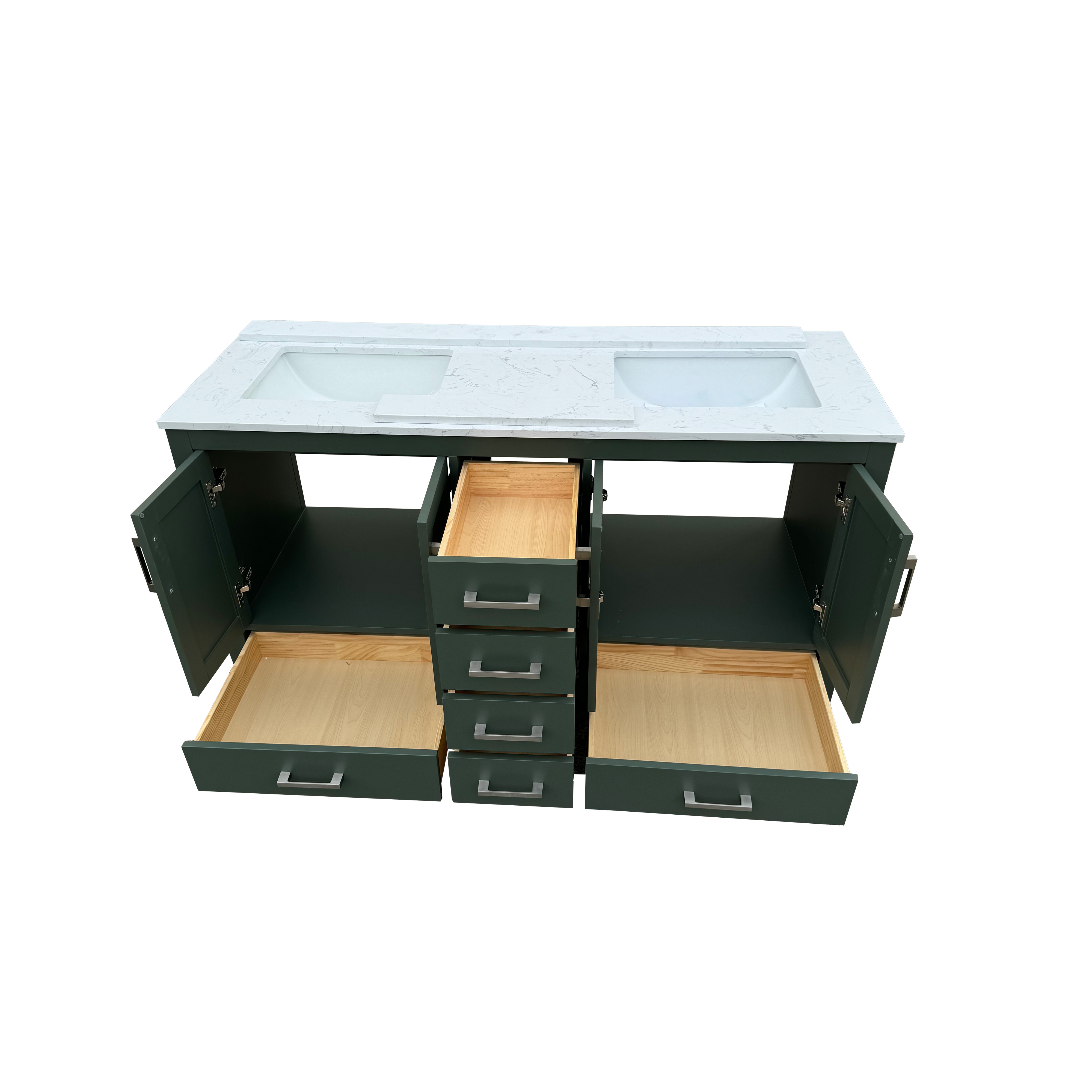 60" Deep Olive Green Double Sink Bathroom Vanity with Engineering Stone Top & 2 Basins