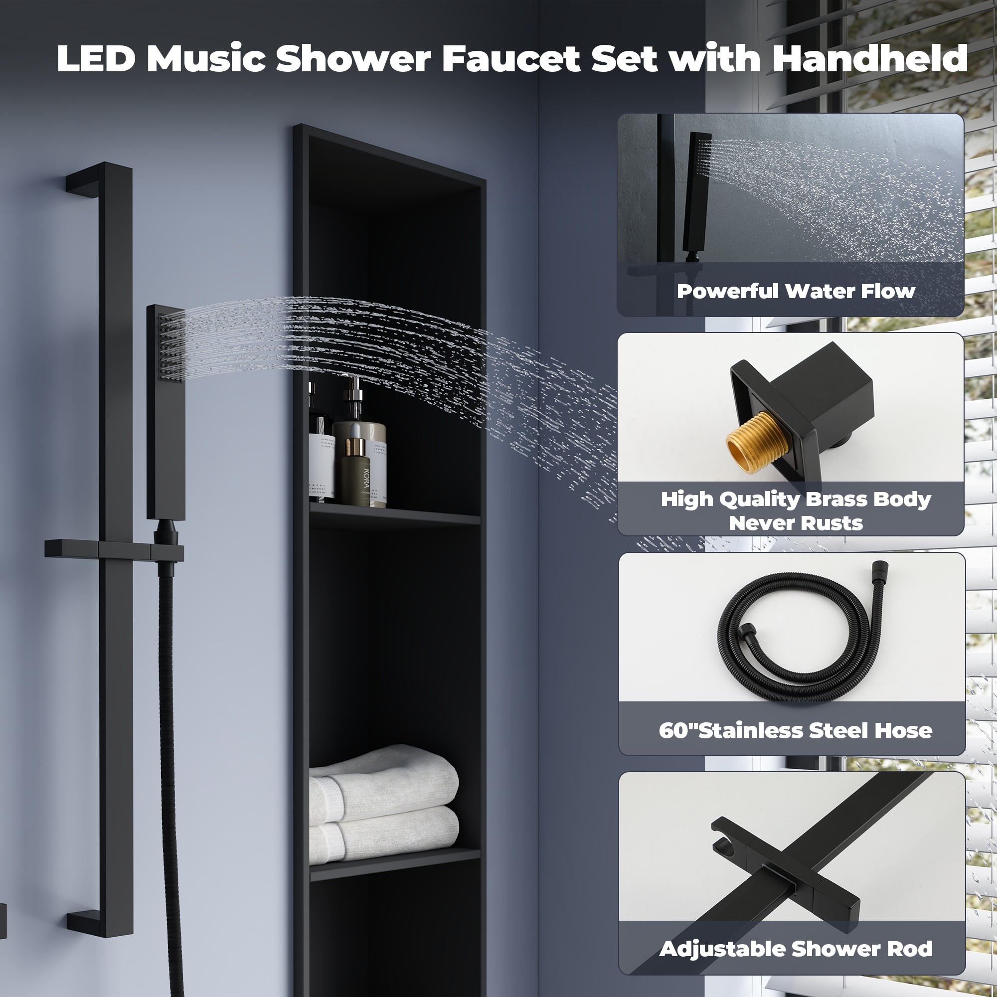 35" x 12" 6-Function Thermostatic Shower System with Digital Touch Screen & LED Lights