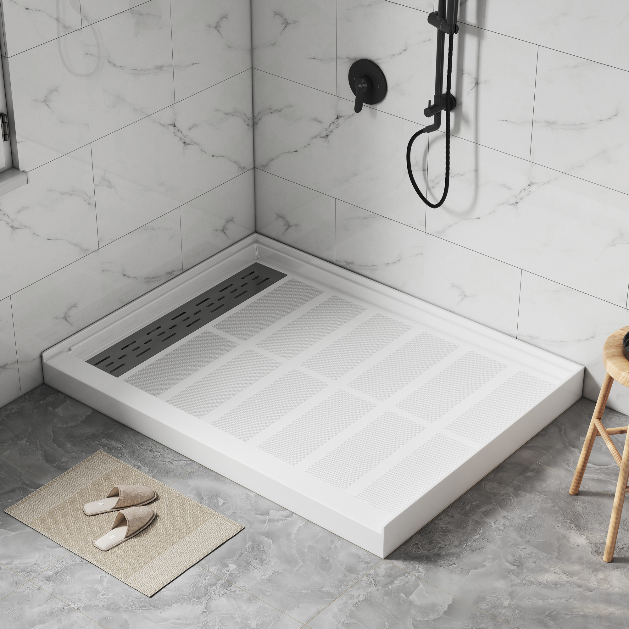 48x36” SMC Solid White Shower Base with Non-Slip Surface, CUPC Certified