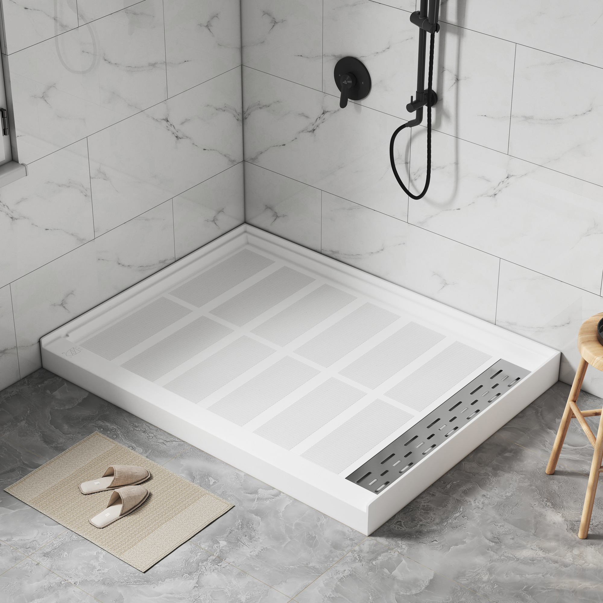 48x36” SMC Solid White Shower Base with Non-Slip Surface, CUPC Certified