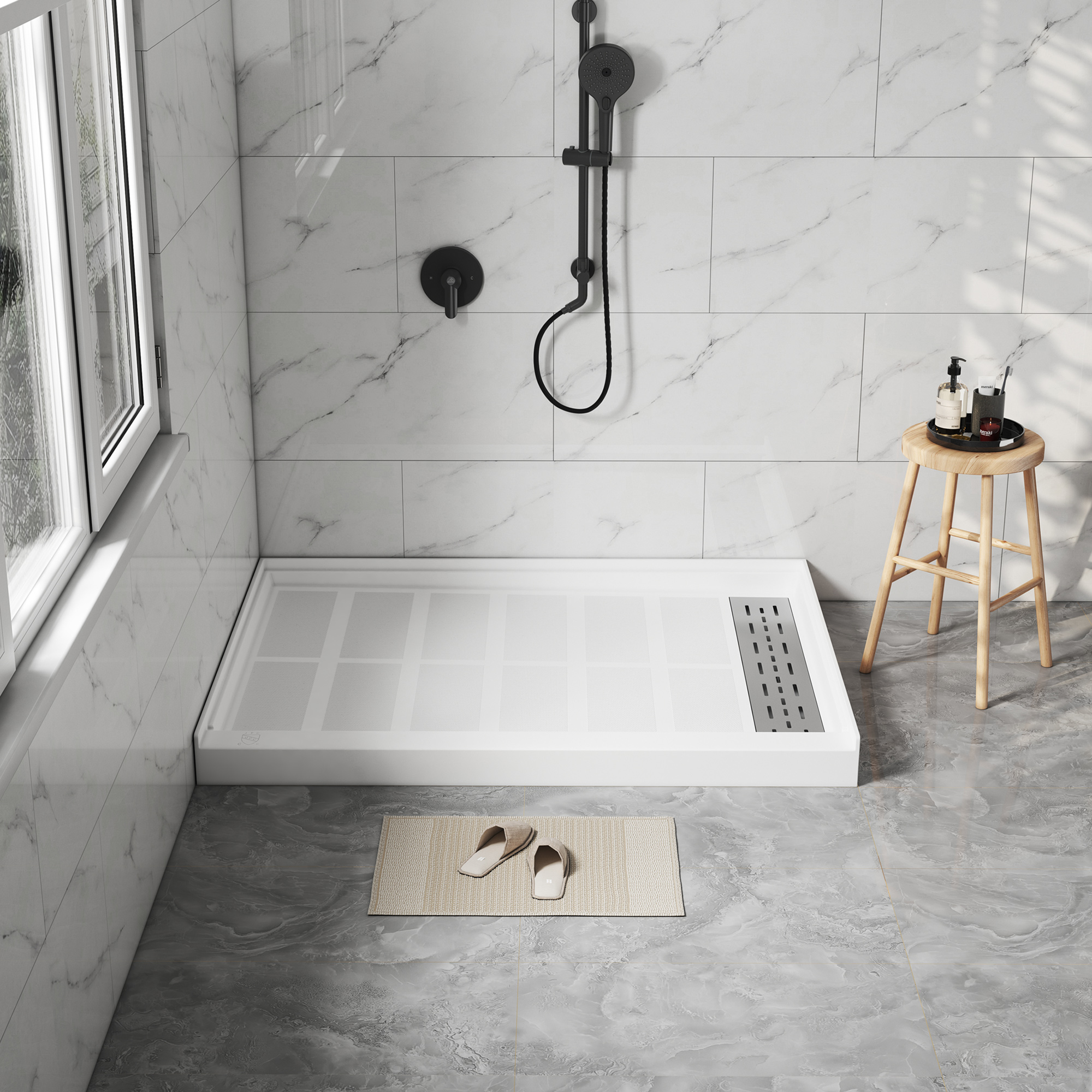 48x36” SMC Solid White Shower Base with Non-Slip Surface, CUPC Certified