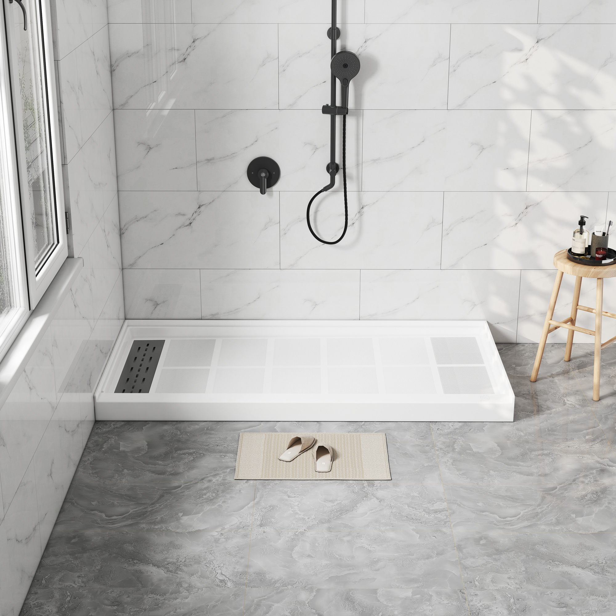 Solid Surface Shower Pan Slip-Resistant, Durable Waterproof