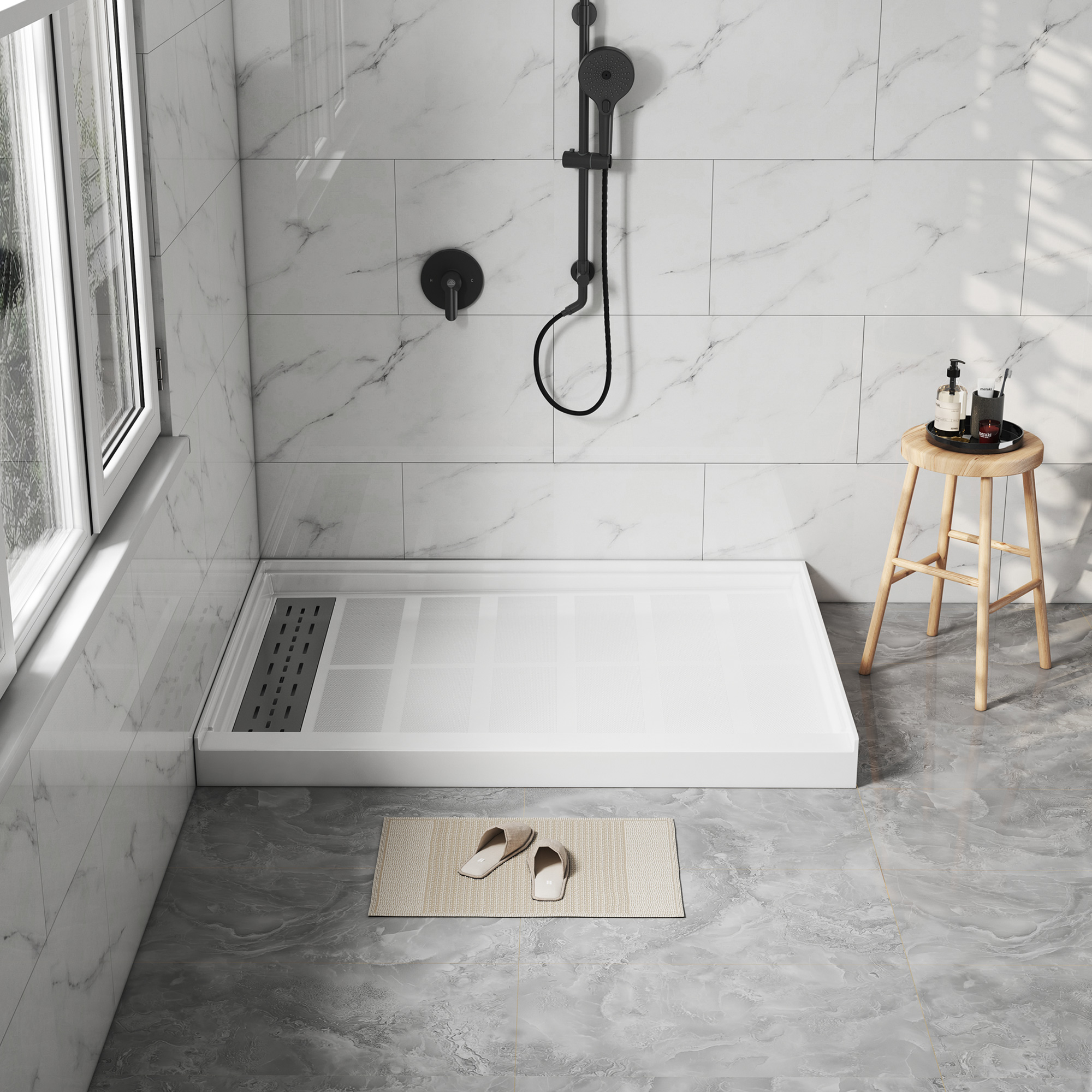 48x36” SMC Solid White Shower Base with Non-Slip Surface, CUPC Certified